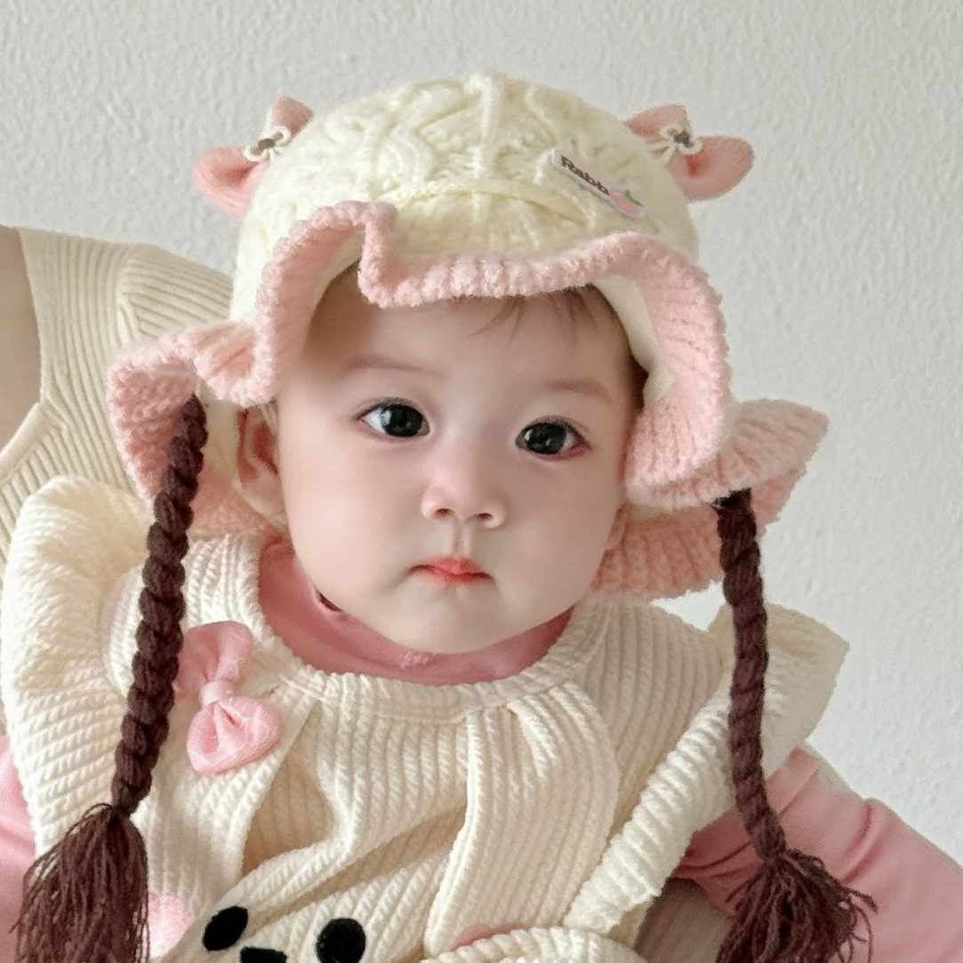 女宝宝帽子秋冬款韩版洋气婴幼儿辫子毛线帽小月龄女童保暖针织帽