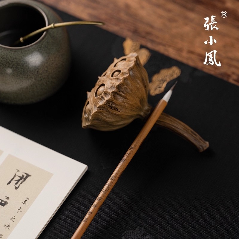 张小凤笔搁镇尺镇纸文房四宝文房雅玩绿端纯手工仿古大师级收藏