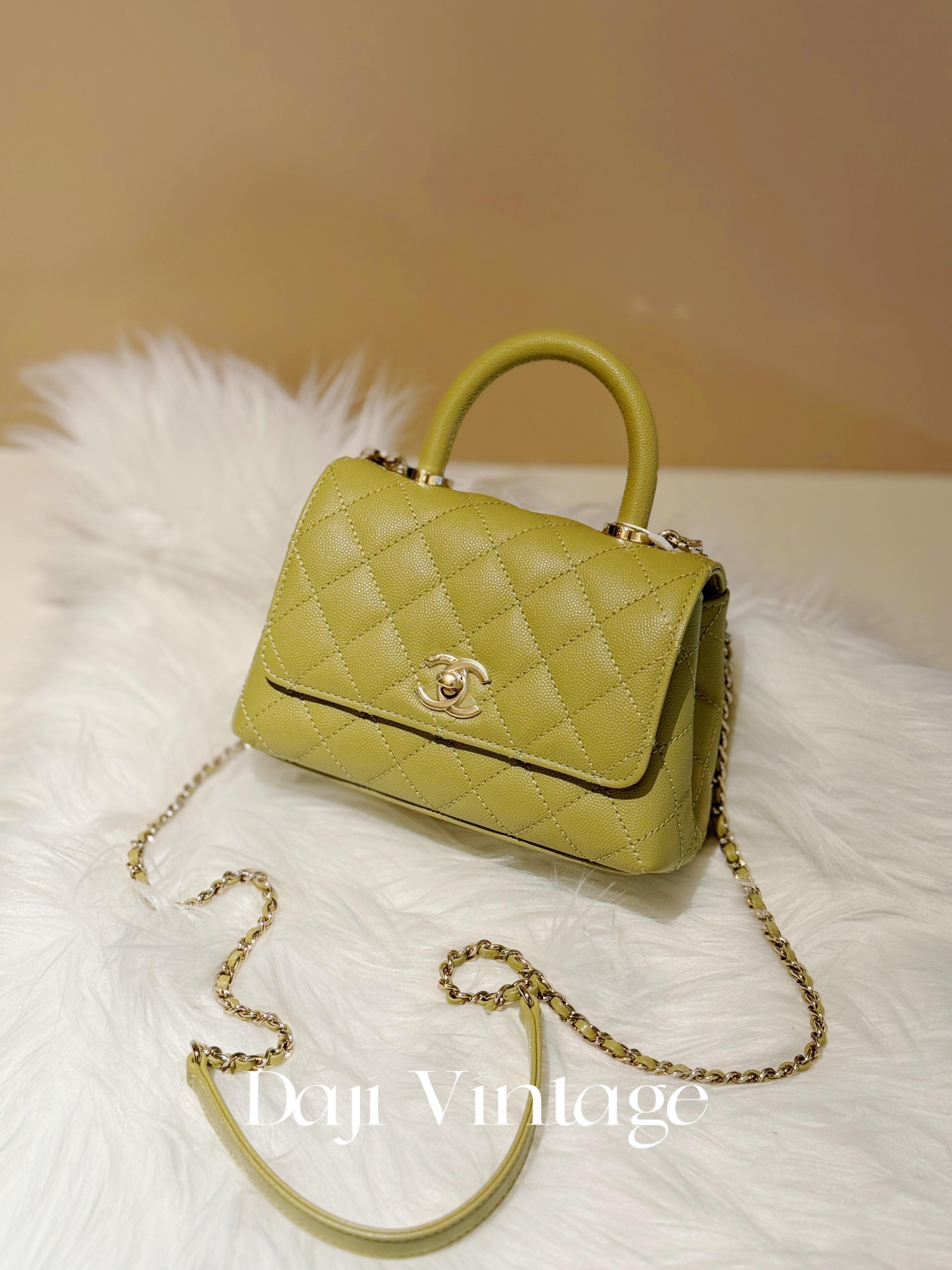 95新 Chanel/香奈儿 大吉中古3/Chanel芥末绿cocohandle斜挎包