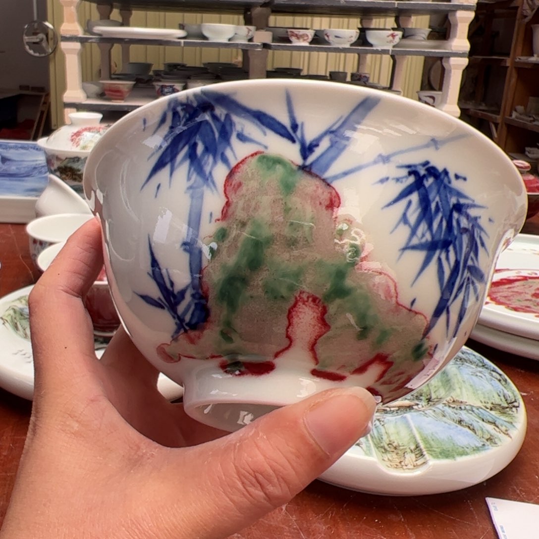 杯原矿青花釉里红瓷器开窑