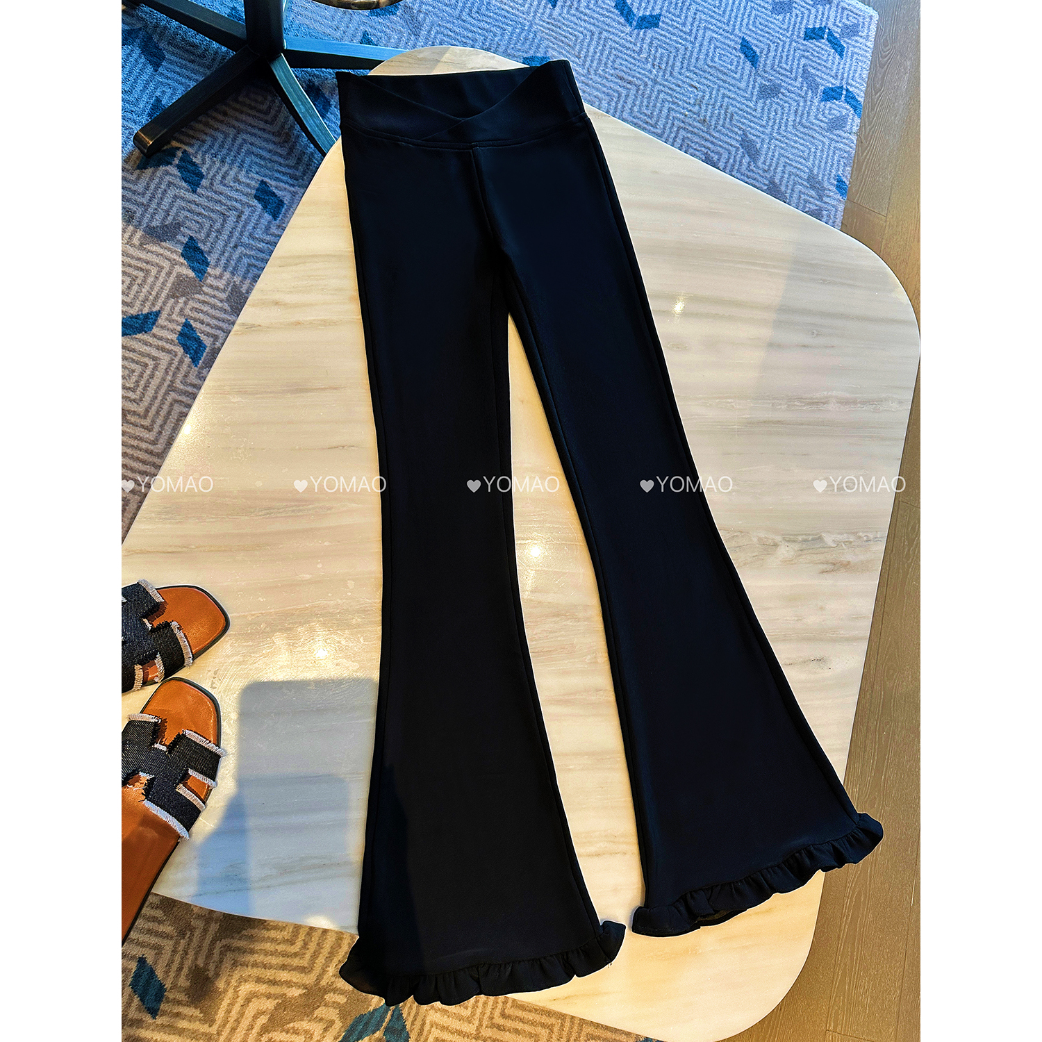 尤猫 YOMAO 【花边小黑裤】小众高腰显瘦高级感微喇裤长裤女Y31373