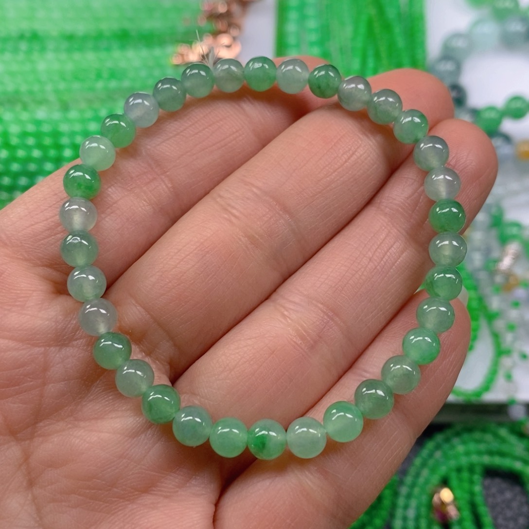 翡翠颈饰未镶嵌冰种晴底圆珠手链5.7m' m