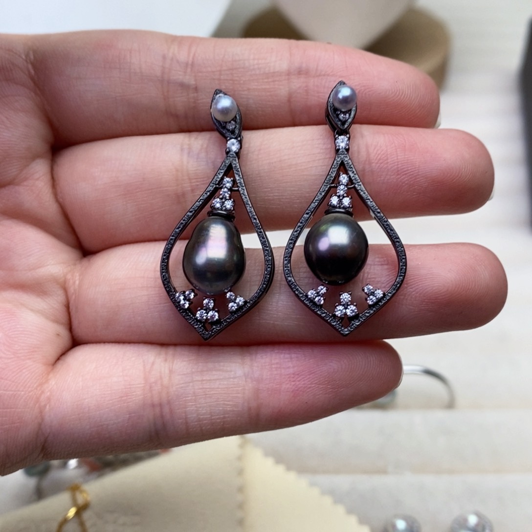 海水珍珠耳饰银S925镶嵌