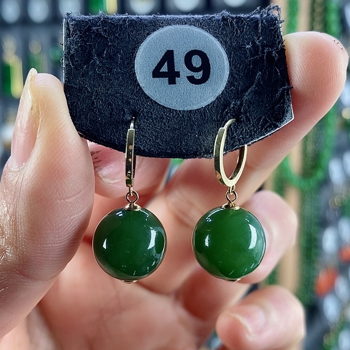 和田玉耳饰18K金镶嵌