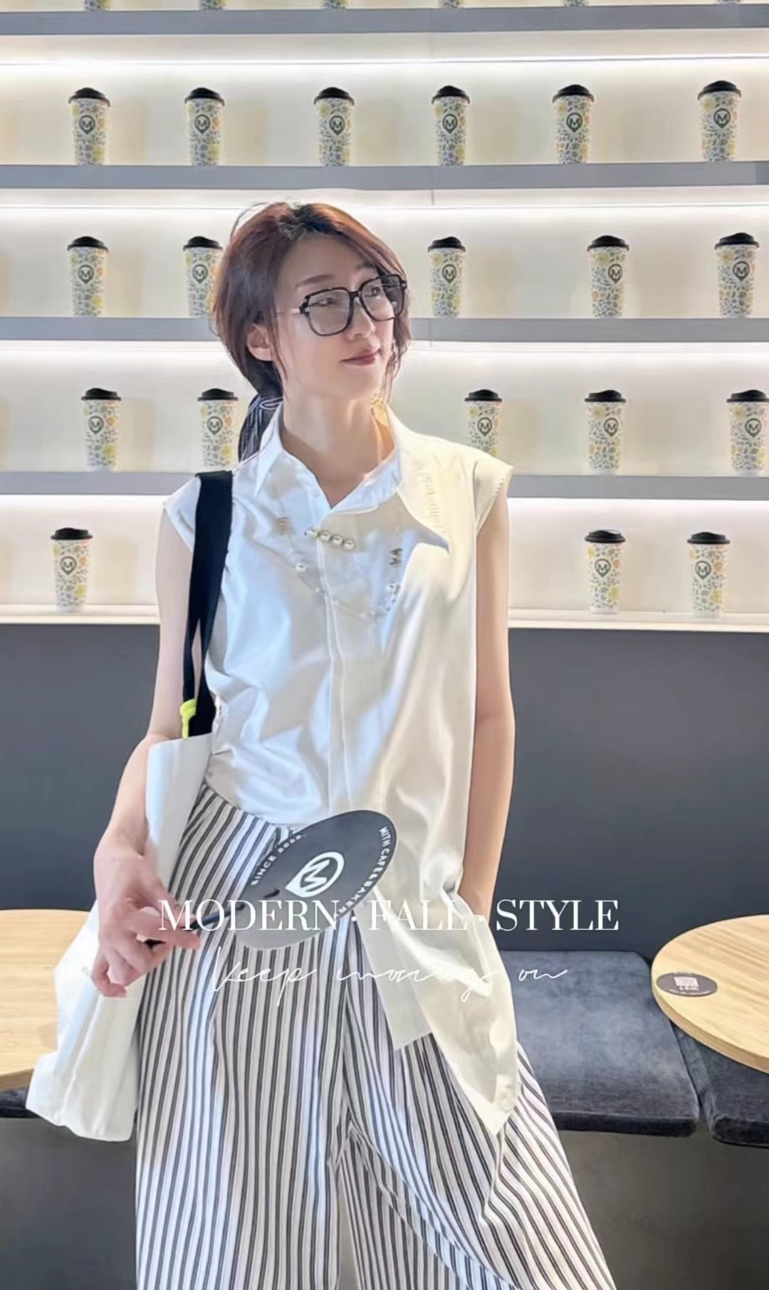 斜裁无袖直身衬衫