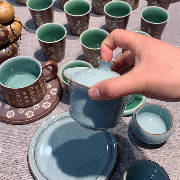 妙*龙泉青瓷茶具盖碗