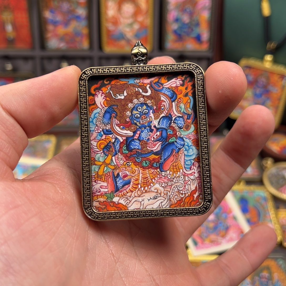 吊坠大黑天纯手绘唐卡