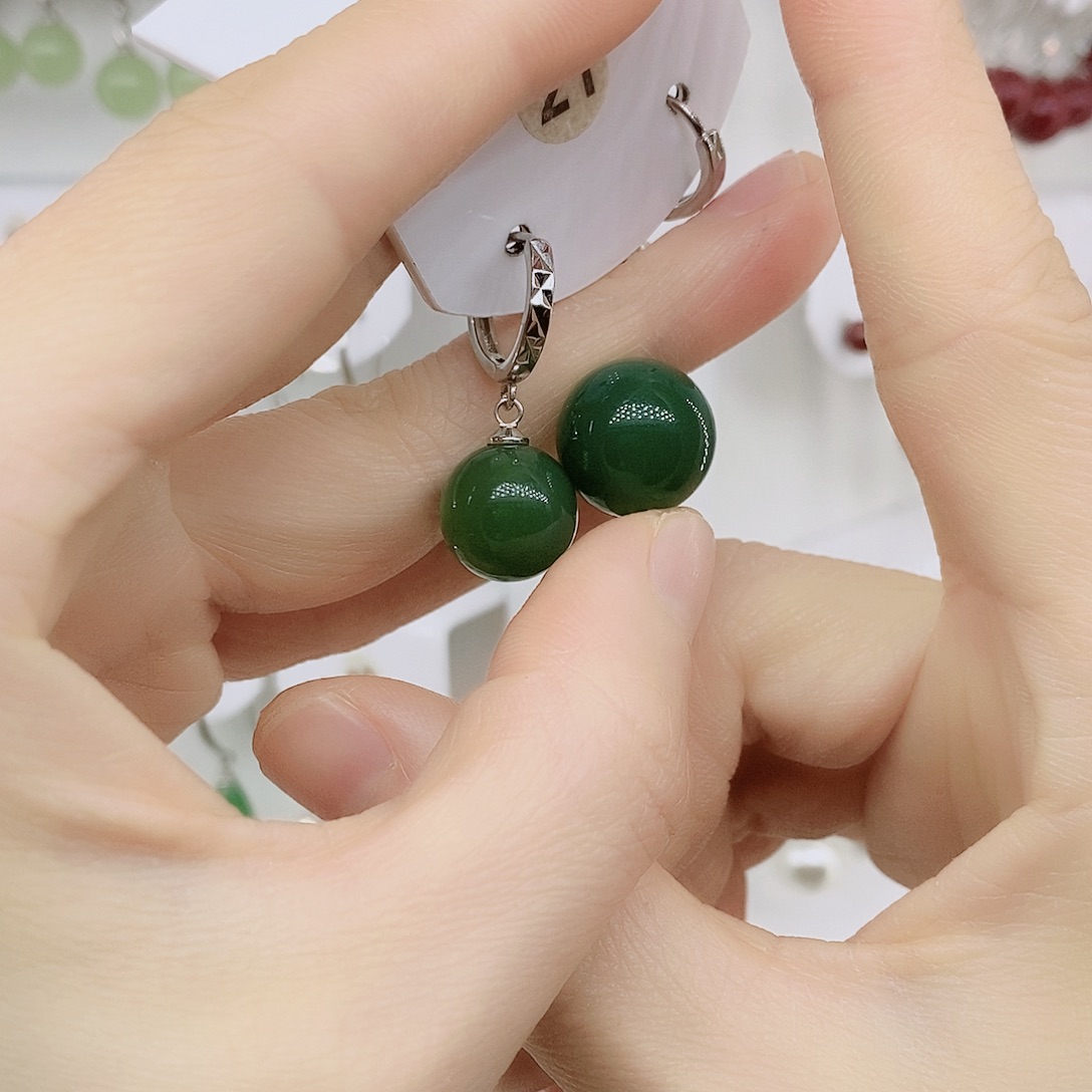 925银14毫米綠色珠