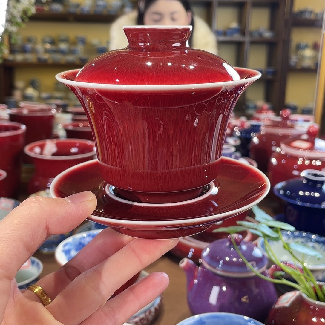 清欢雅玩原矿郎红福利马蹄盖碗