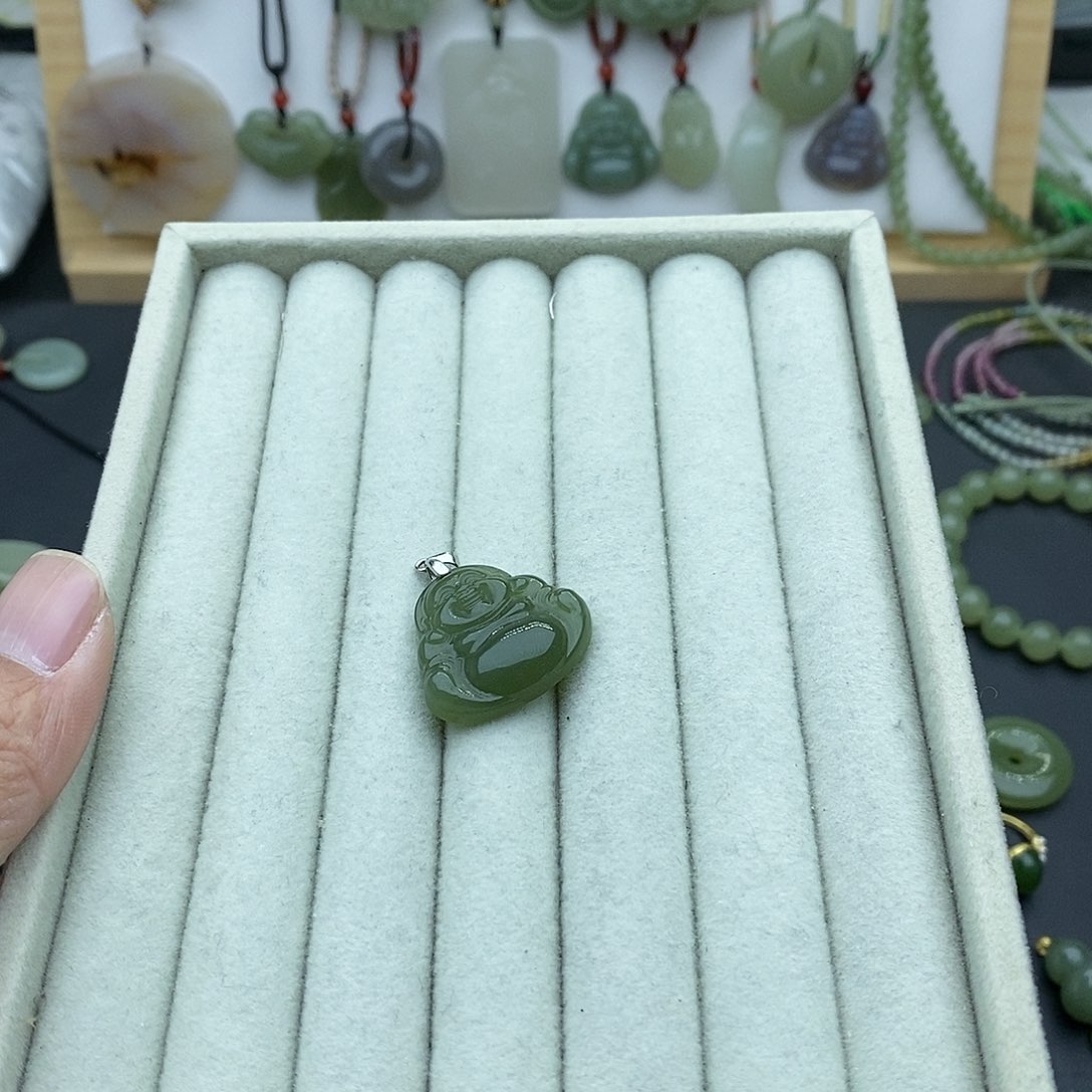 和田玉吊坠(不含链)银S925镶嵌