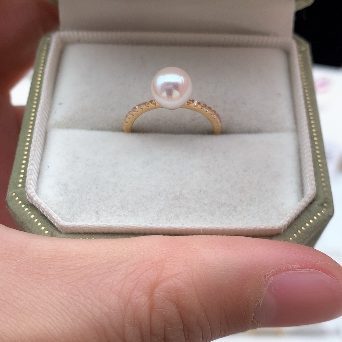 海水珍珠7.5mm ak戒指银S925镶嵌