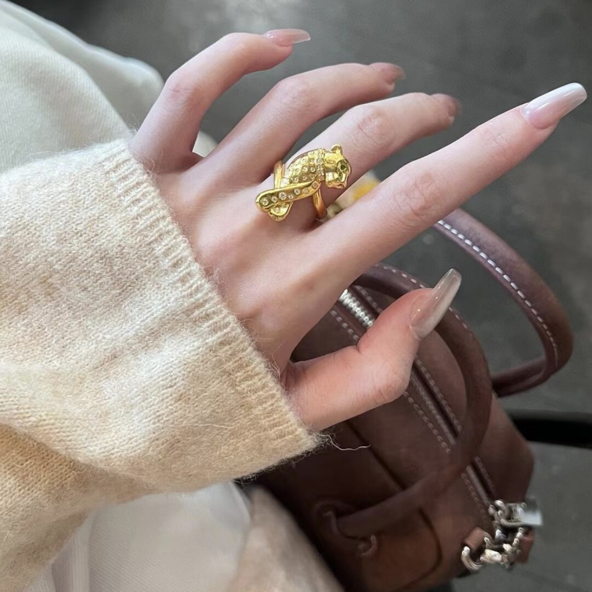 【七夕抢先购】黄金足金999金钱豹镶嵌黄金戒指5D款
