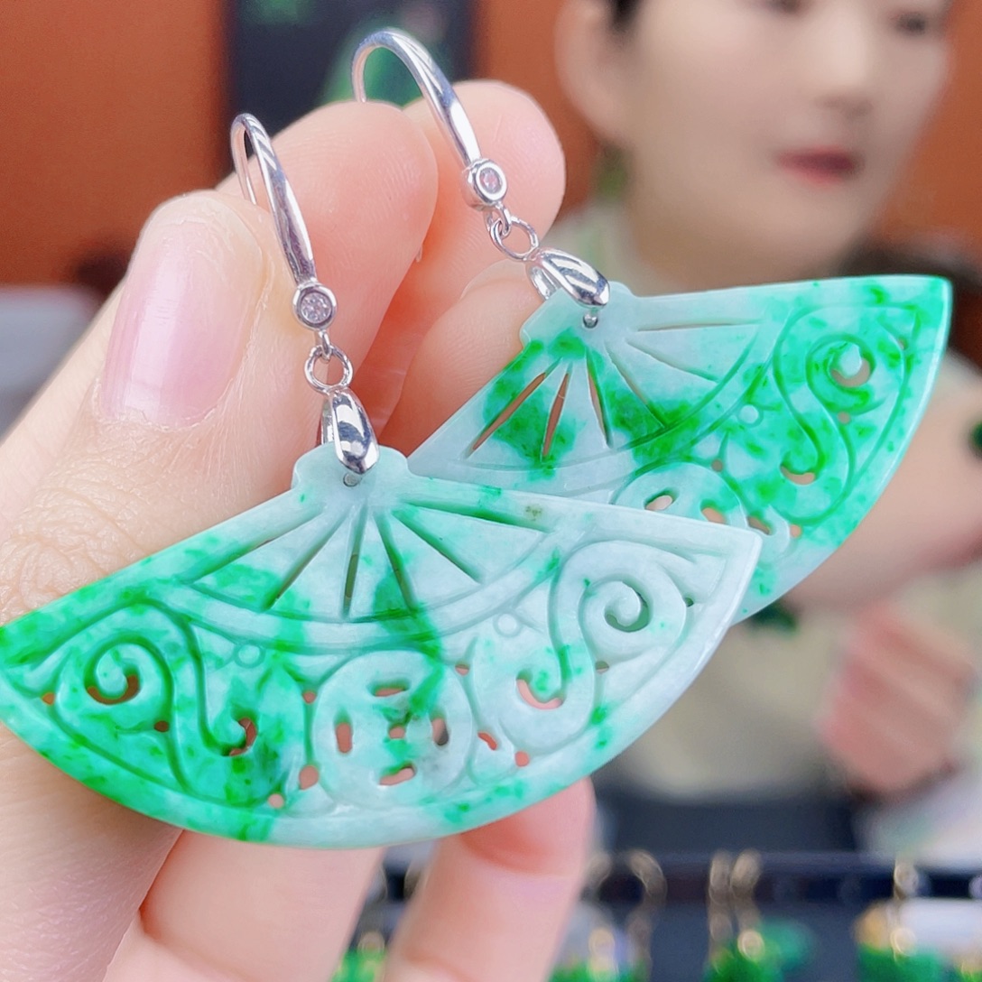 翡翠银S925镶嵌耳饰