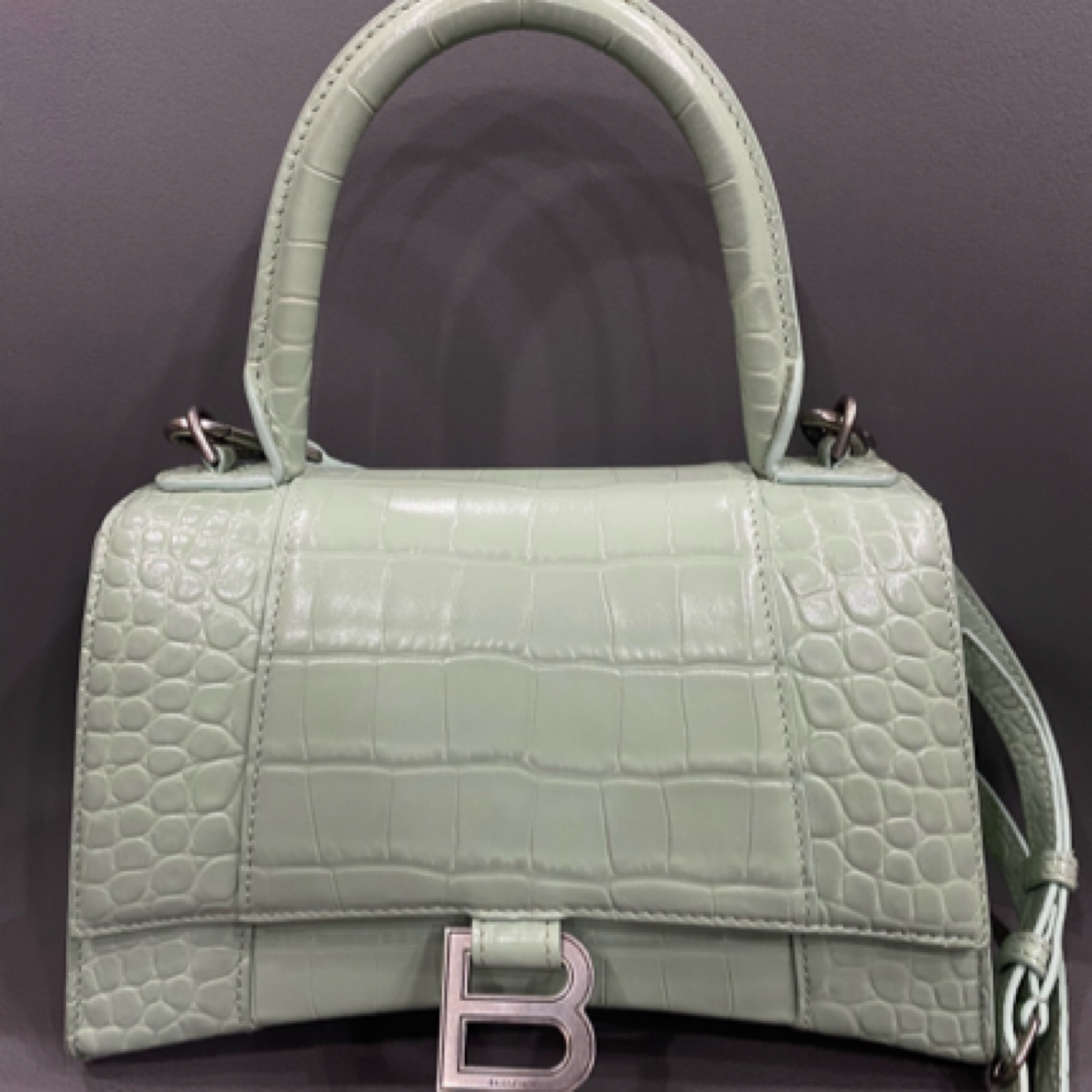95新 Balenciaga/巴黎世家 豆绿色沙漏 手提包银扣