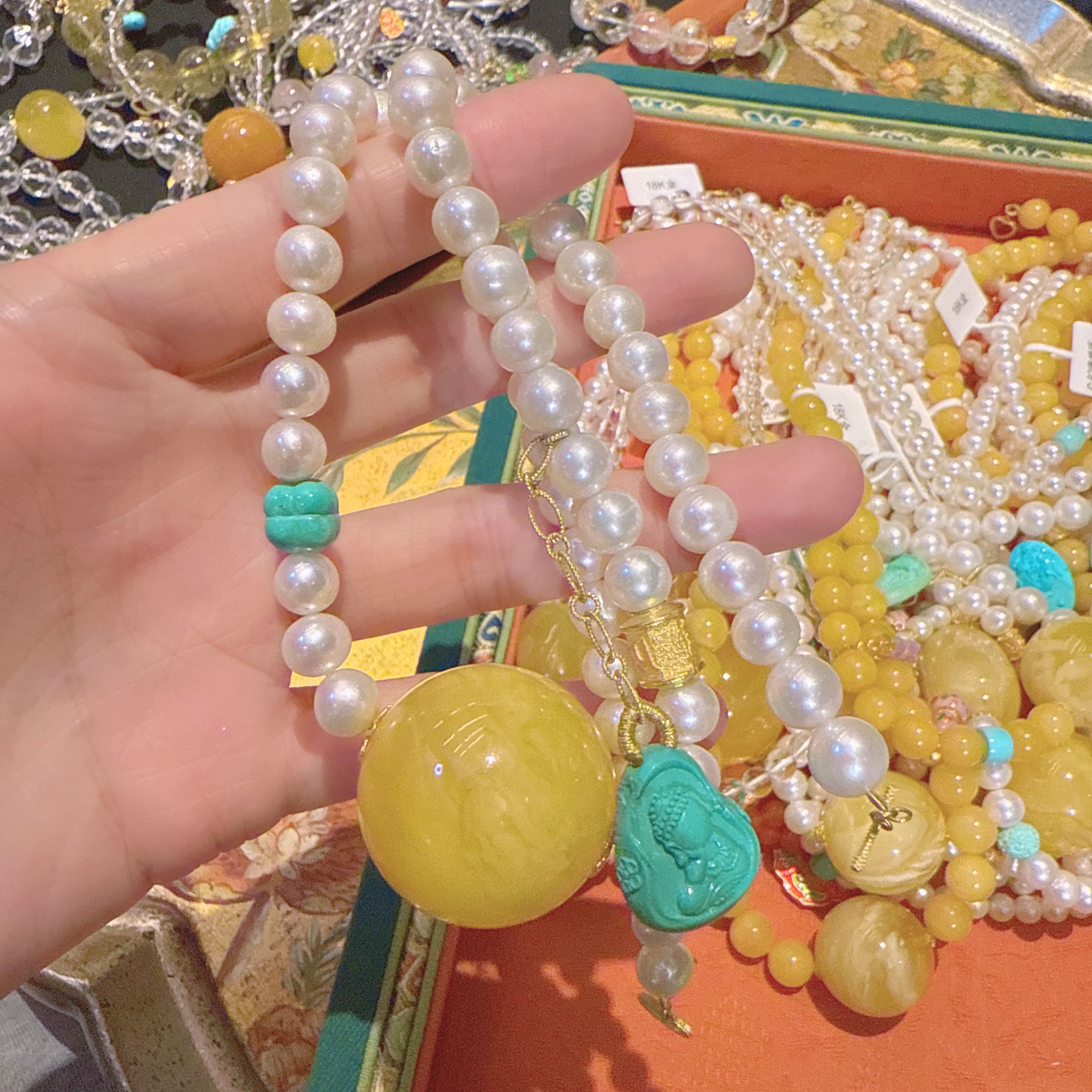 C13未镶嵌珍珠蜜蜡项链25216