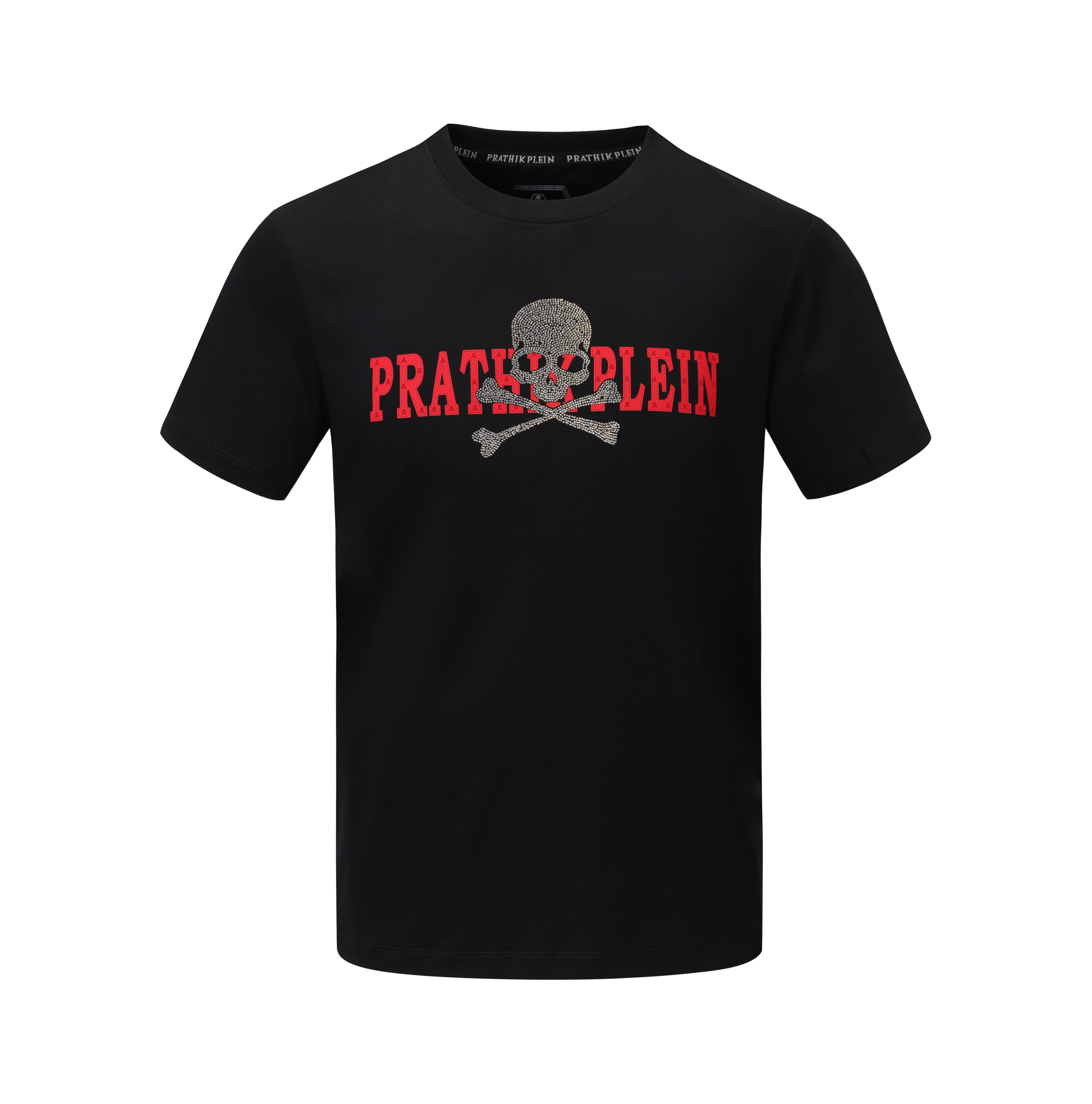 PRATHIKPLEIN黑白修身短袖夏季男款烫钻轻奢透气时尚百搭高级