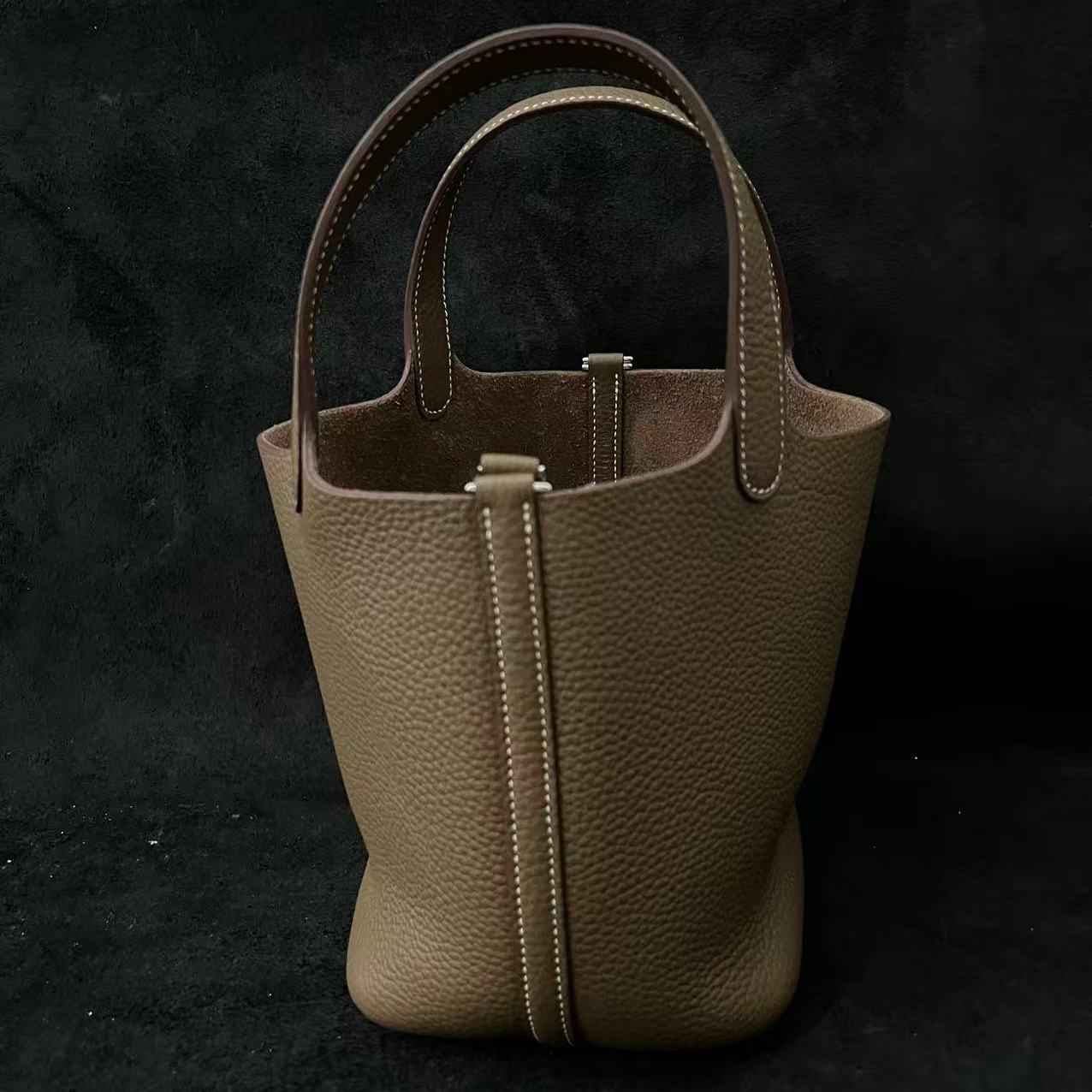 LQ-手工真皮篮子-悉尼经典款篮子-灰色18cm-0001