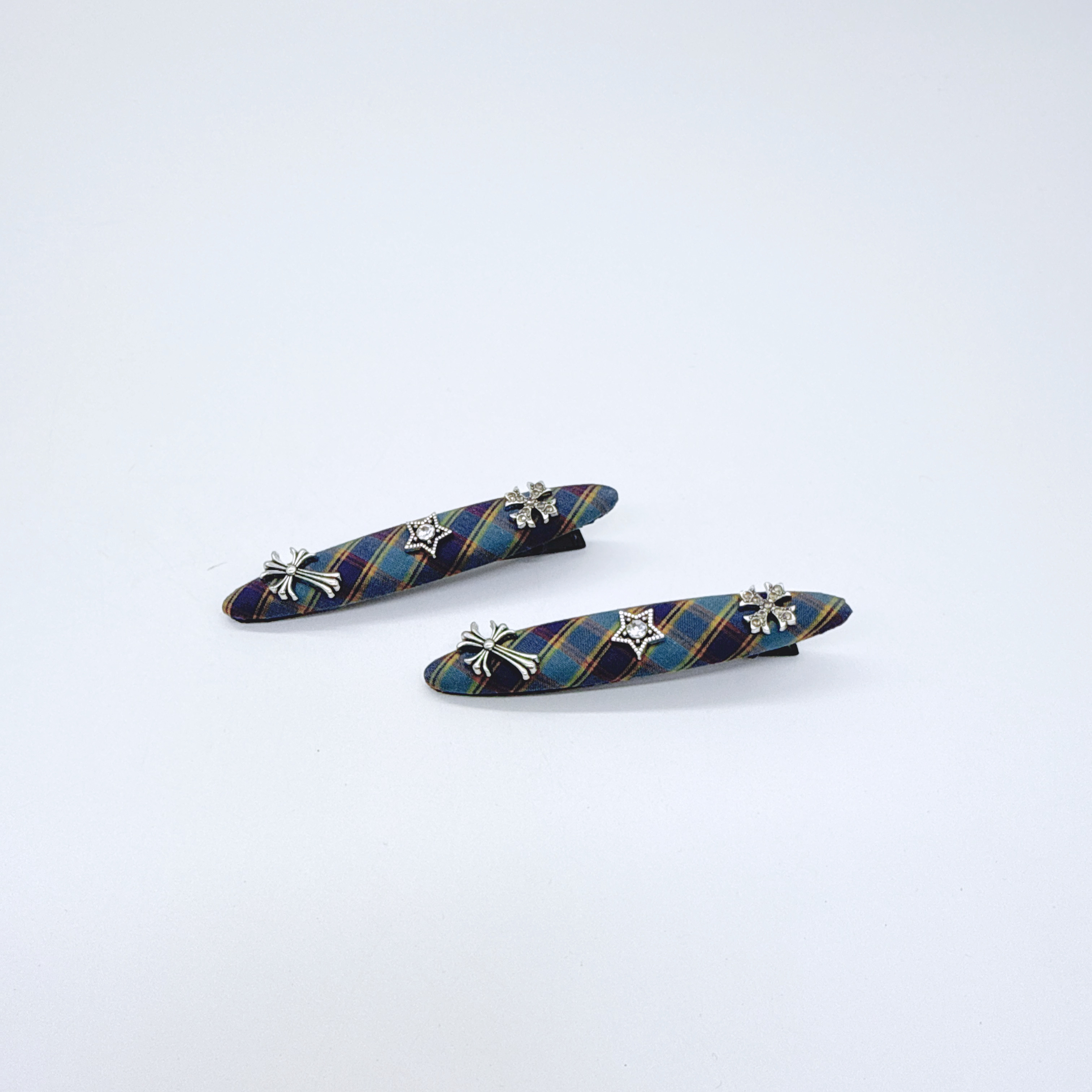 Mi33 长椭圆格子闪十字鸭嘴夹 Y34062F1-3