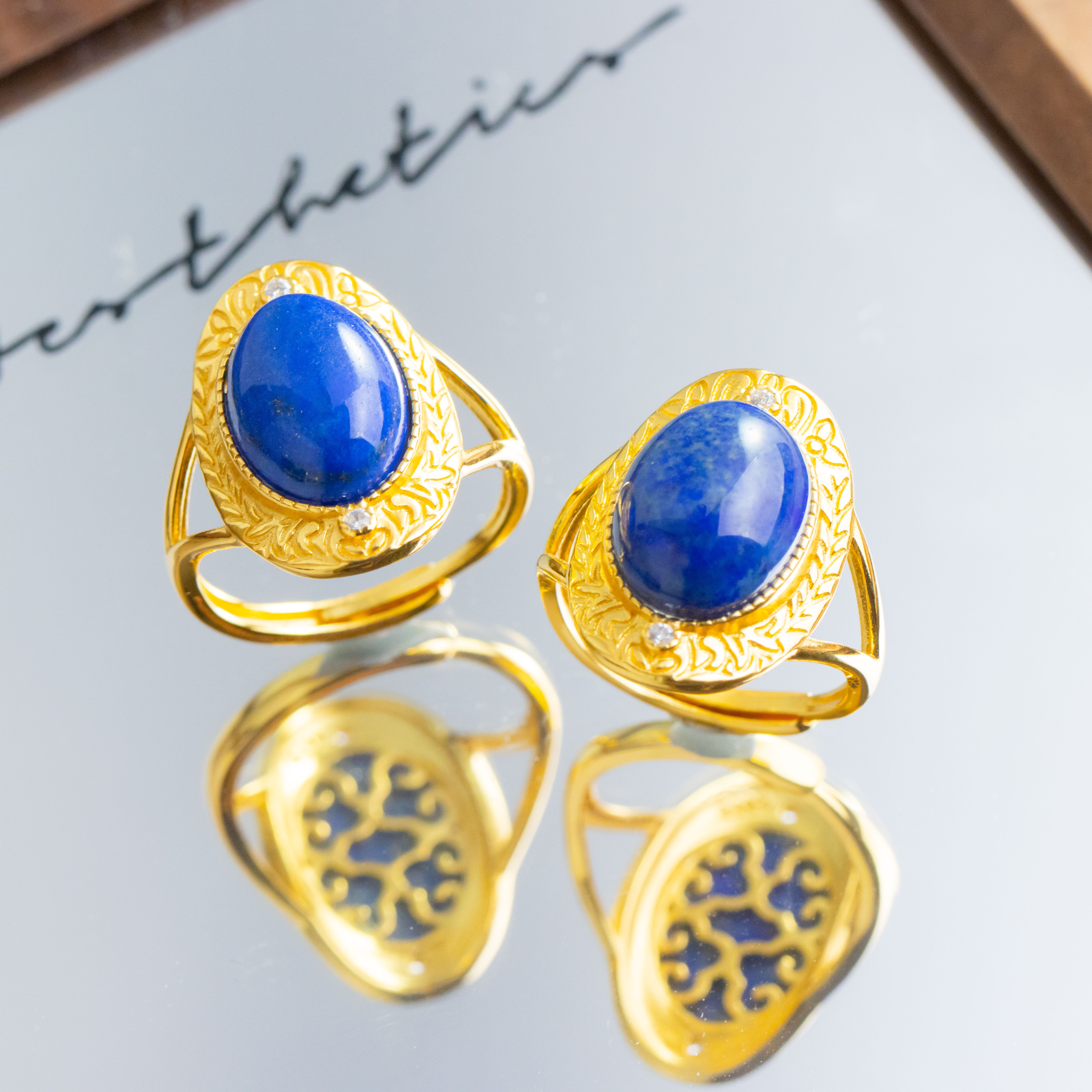 青金石蛋面花边S925戒指（多样性发 发其一）