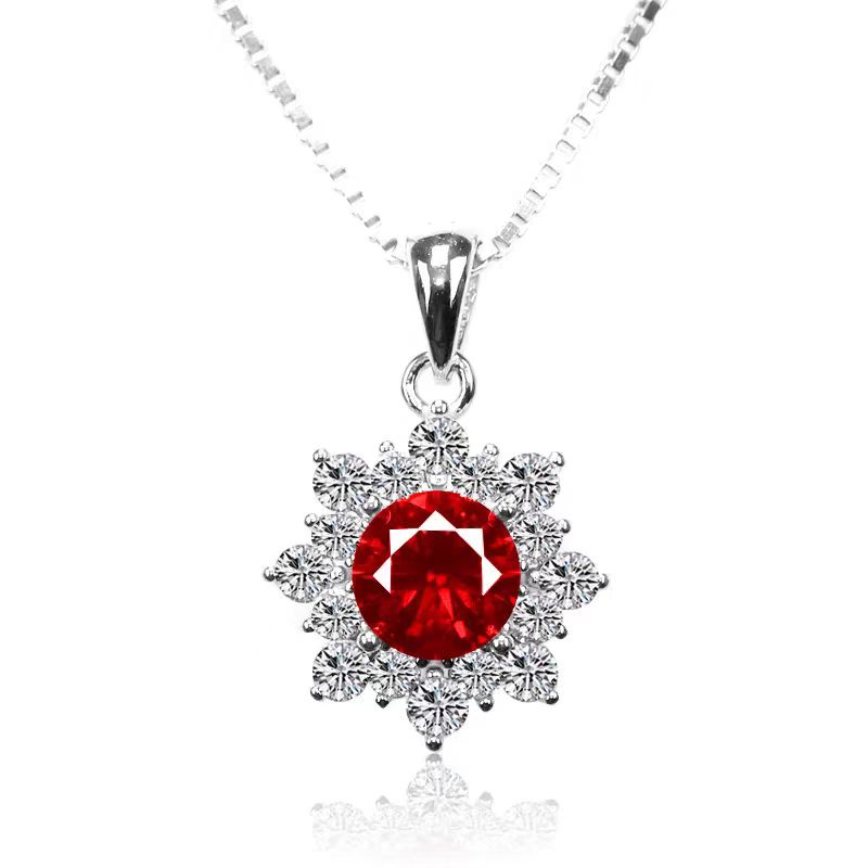 天然南非钻18K金镶嵌奢华红色项链#3921