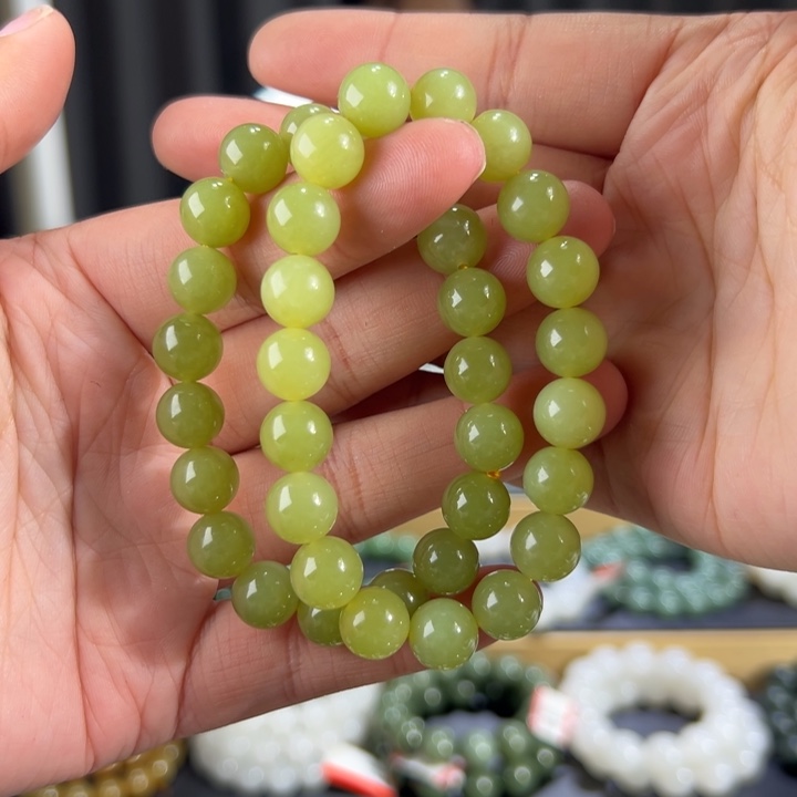 和田玉手串未镶嵌新疆若羌青黄口卡10圆珠多样性拍一发一