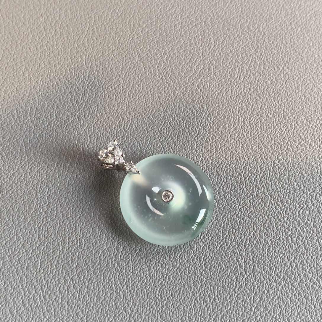 翡翠颈饰18K金镶嵌天然缅甸翡翠吊坠19.2-4.9