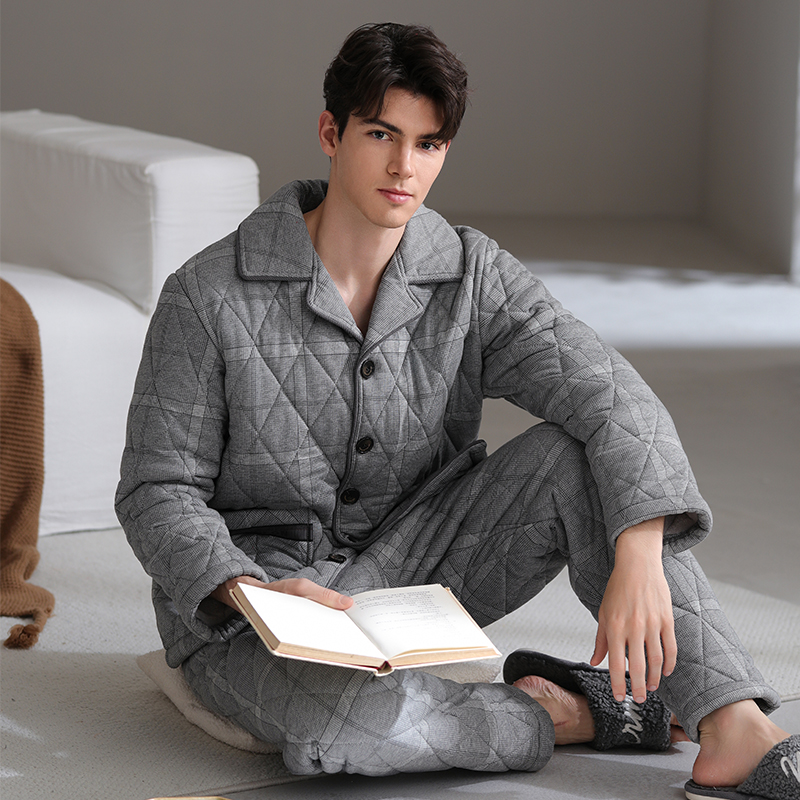 【-5°可穿】芬腾睡衣男冬季珊瑚绒夹棉套装三层加厚绒保暖加家居服
