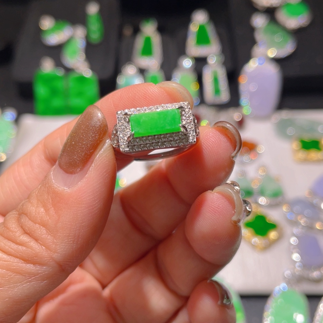 翡翠戒指银S925镶嵌@*丫精品