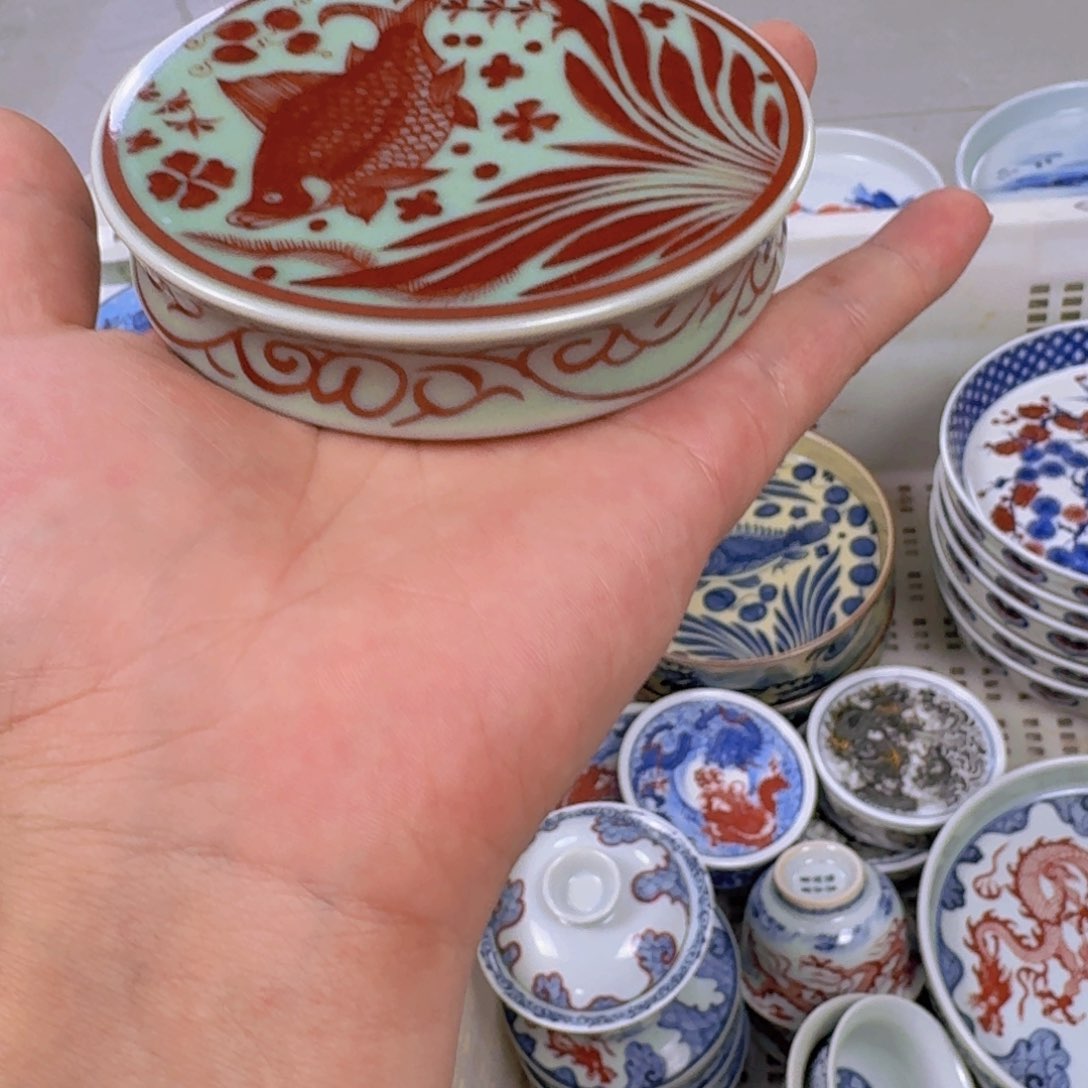 瓷片青釉鱼藻盖置景德镇