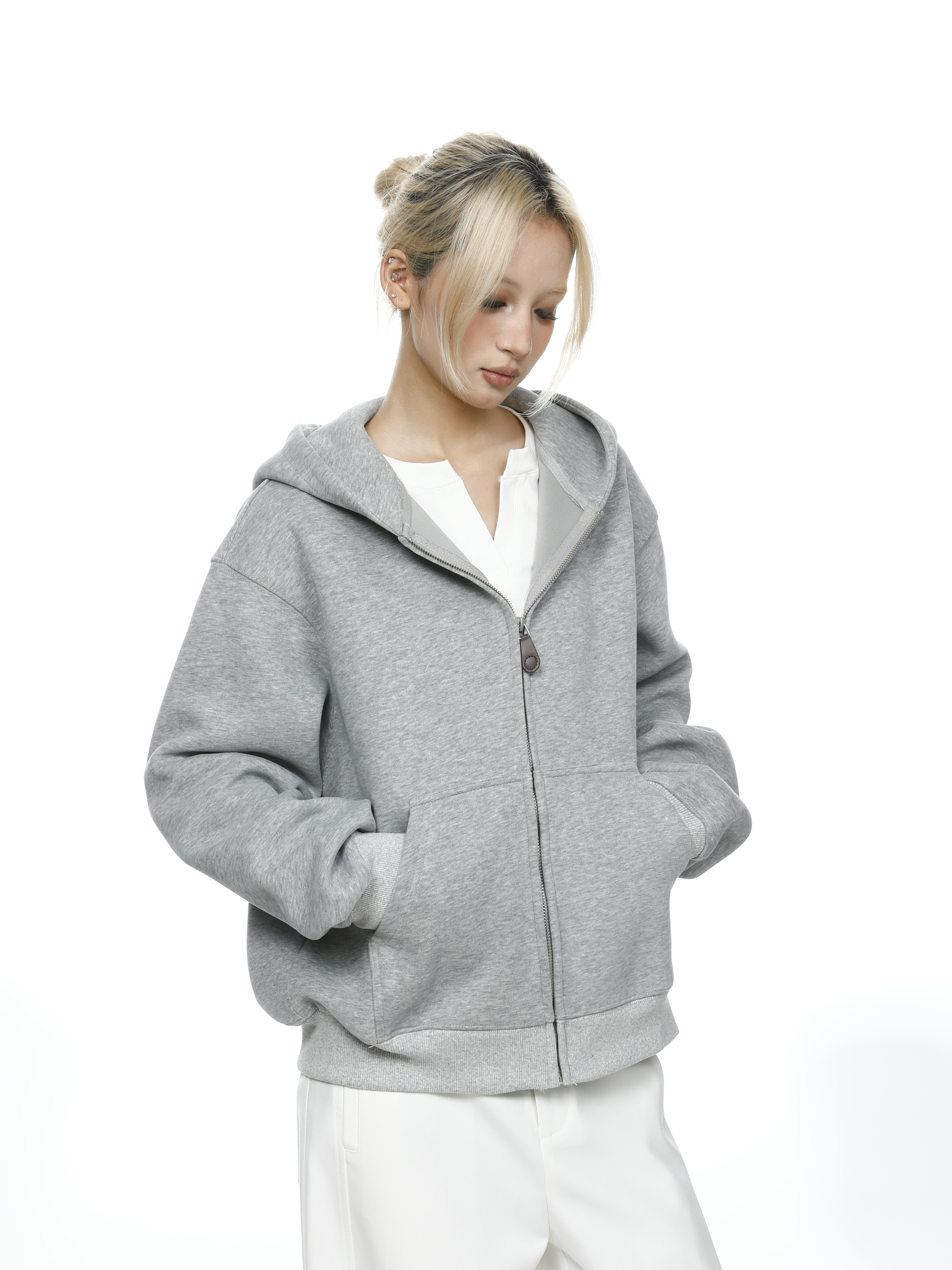 ANSCHALT秋季狂欢连帽开衫卫衣纯色休闲情侣上衣运动卫衣外套