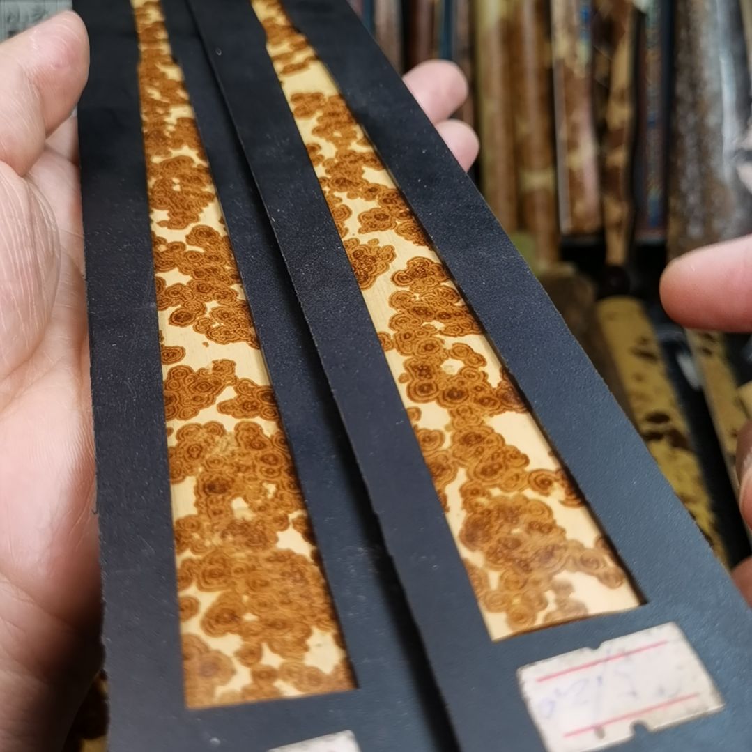 扇子紫红花祥云纹绿春精品扇料