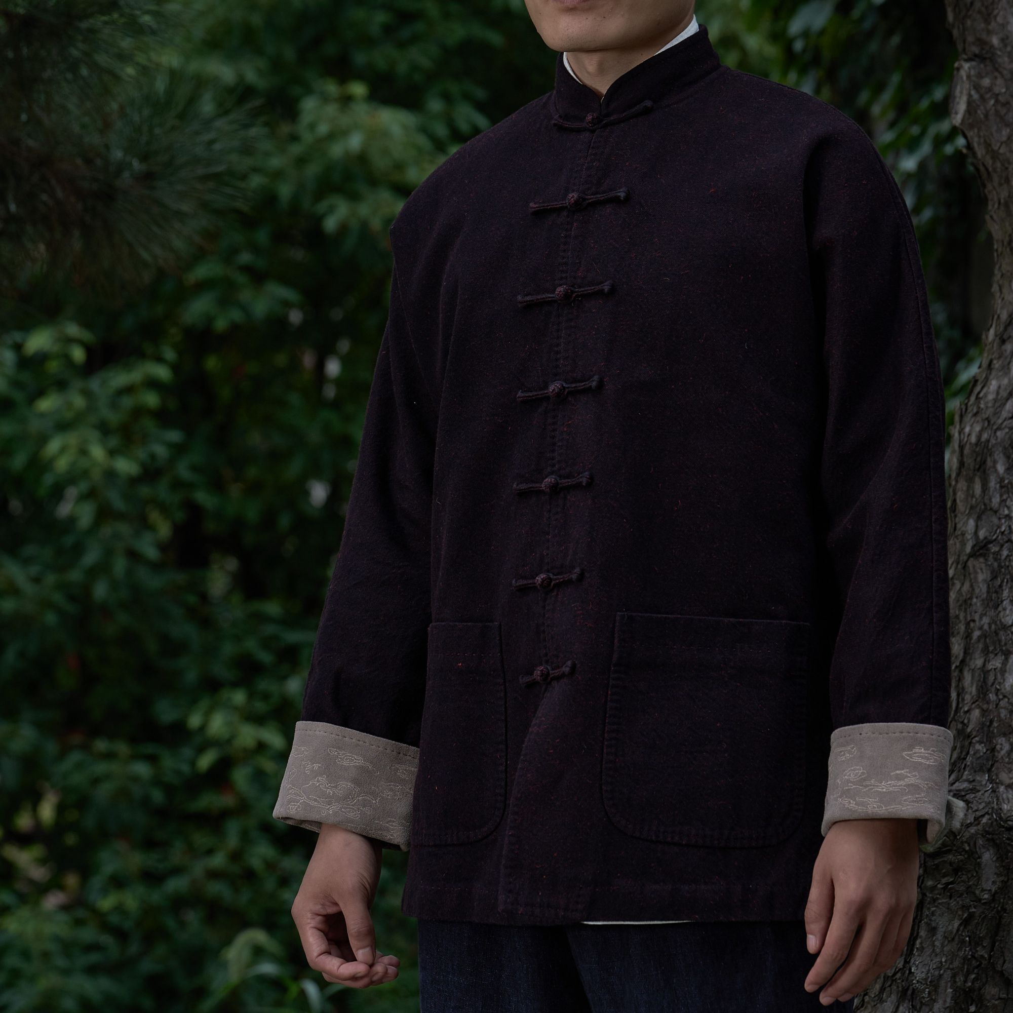 「慈航布衣」传统中式枣红色棉麻外套