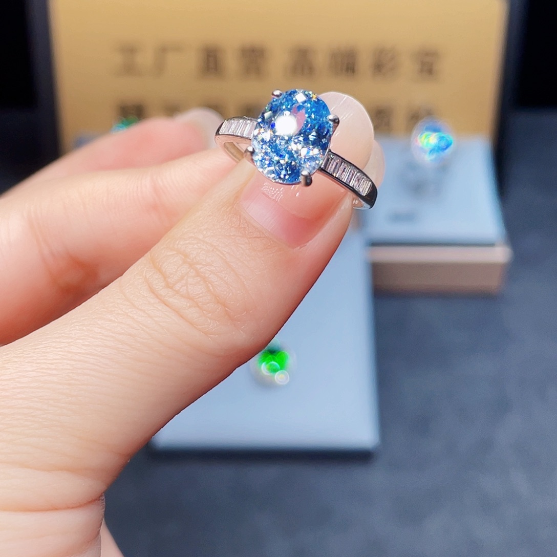 银S925镶嵌海蓝宝石戒圈