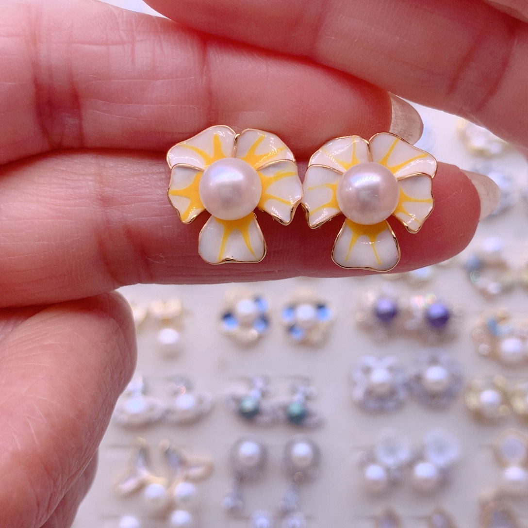 合金淡水珍珠耳饰