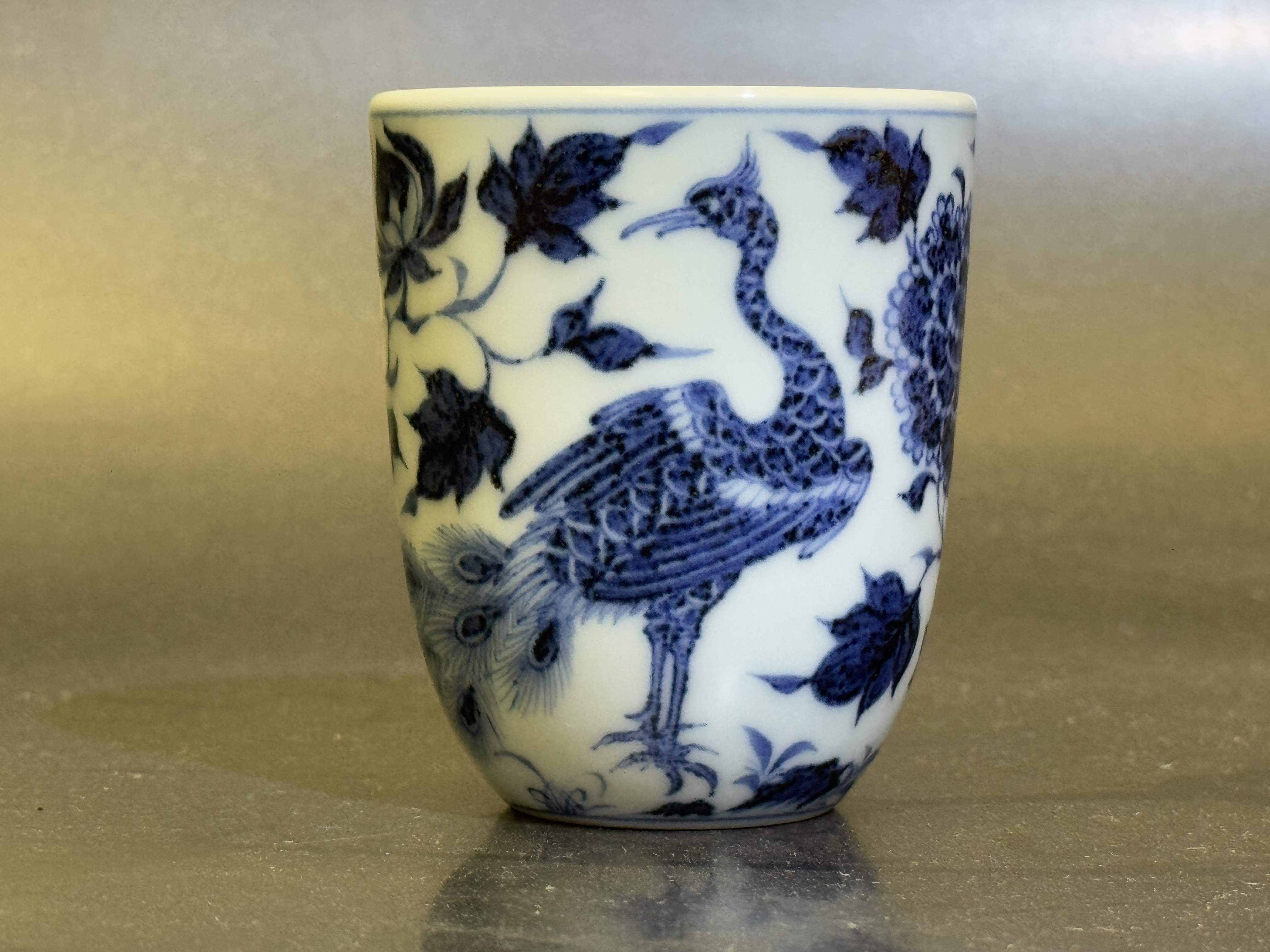 造物山房元风孔雀牡丹纹手雷手握杯主人杯茶杯白瓷品茗杯茶具陶瓷