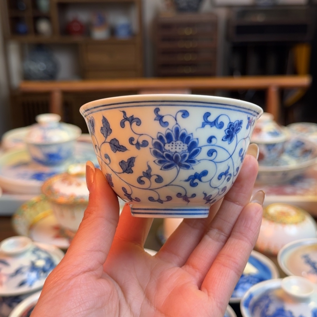 杯重工缠枝花卉杯纯手绘福利