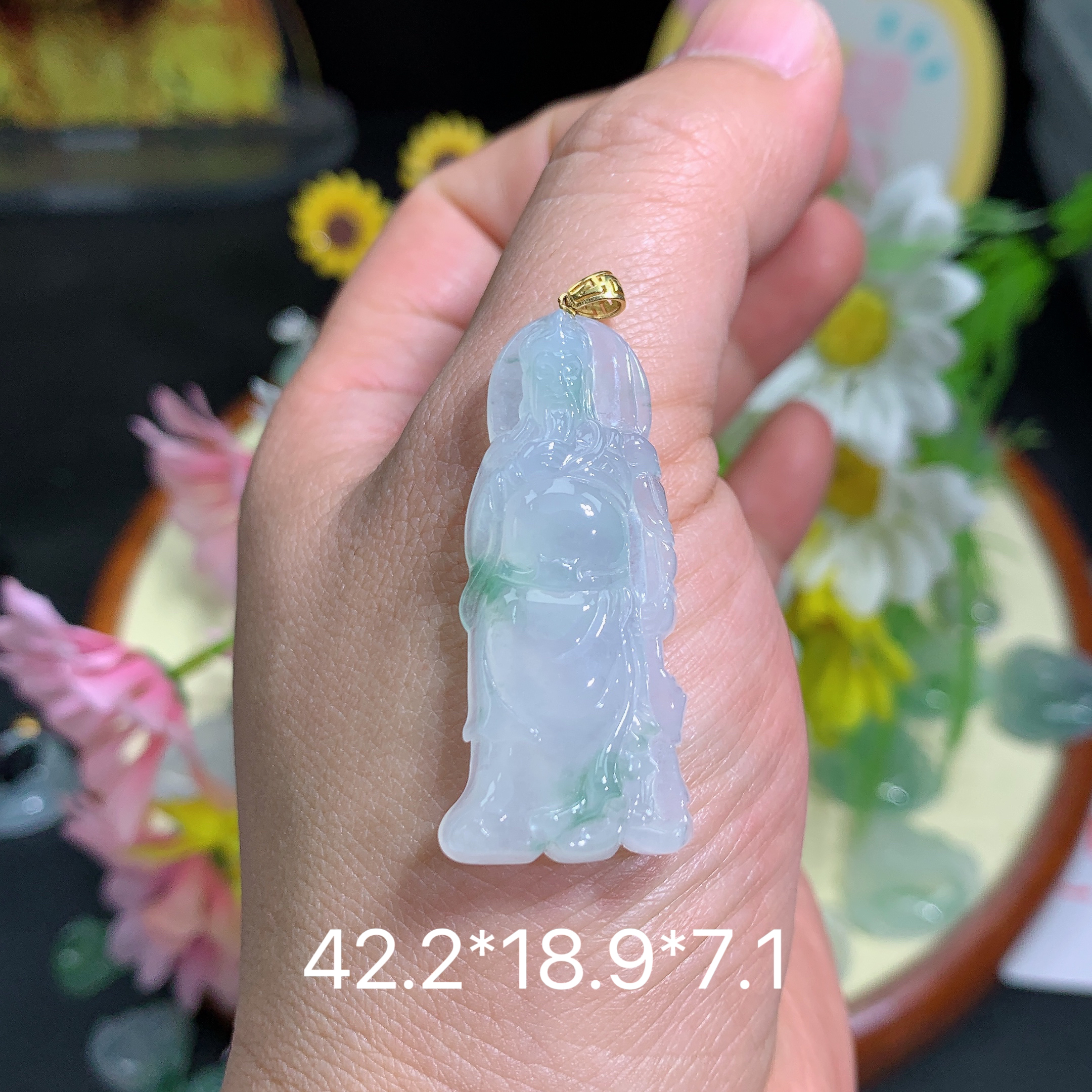 缅甸翡翠A货冰种飘花关公M吊坠挂件水润百搭精致玉冰气质妈妈精致