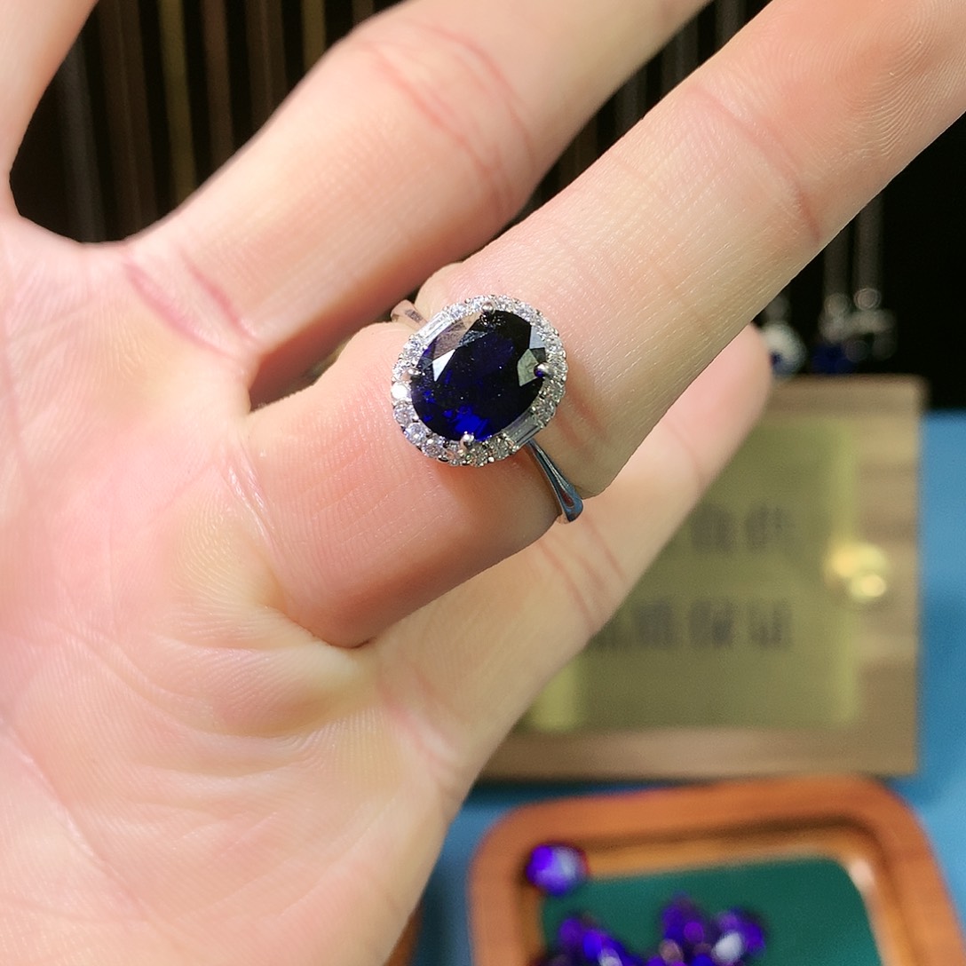 蓝宝石戒指银S925镶嵌