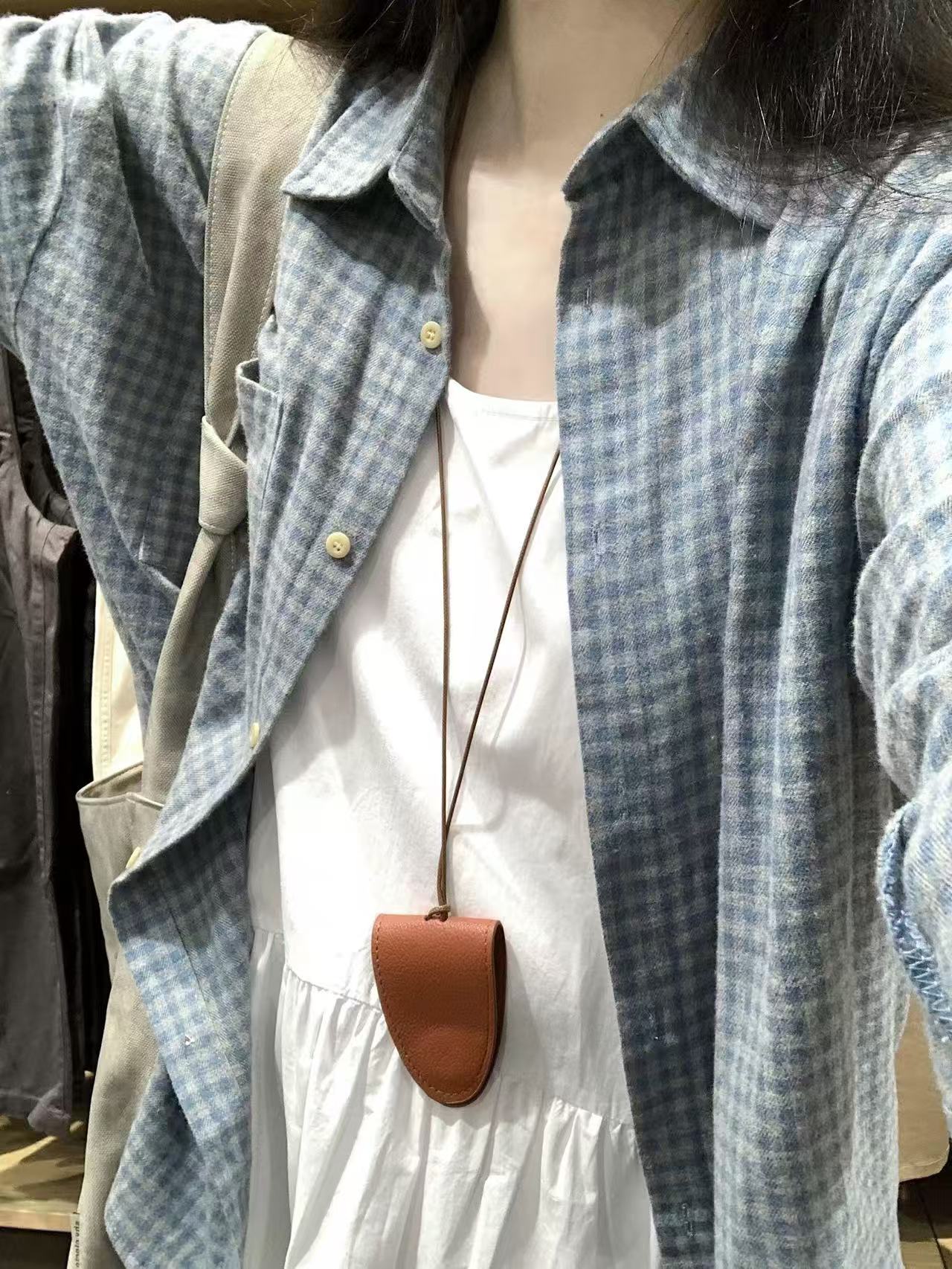蓝色复古磨毛格子衬衫早秋慵懒风水洗宽松外搭衬衣