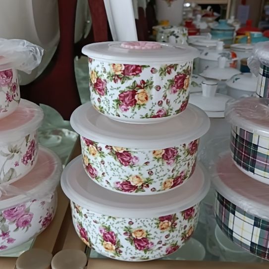 新疆西藏包邮小玫瑰花骨质瓷三件套保鲜碗