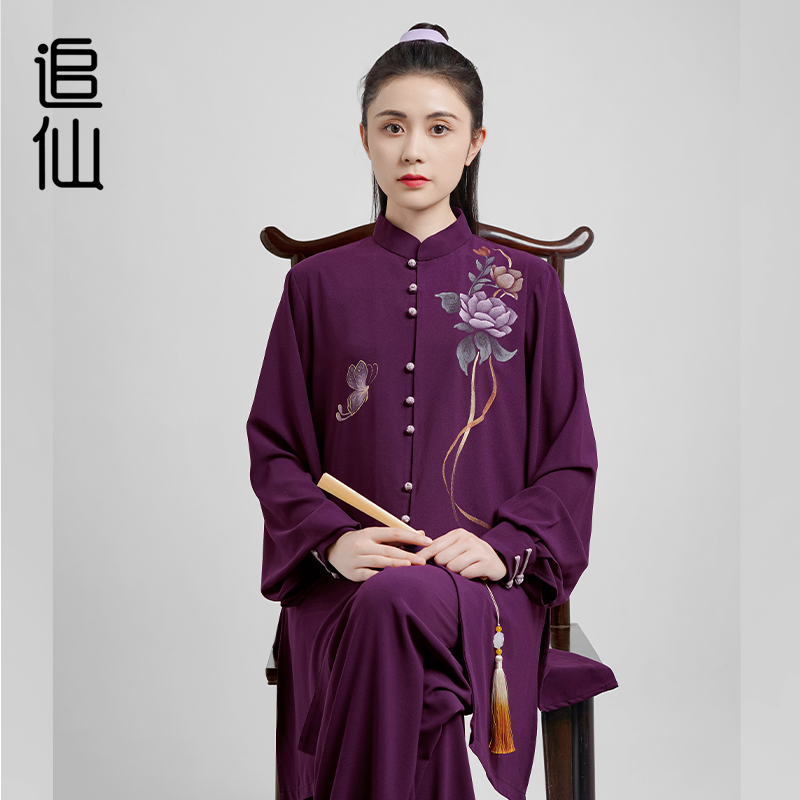 追仙新款手绘演出练功气功太极服减龄垂顺柔软舒适套装