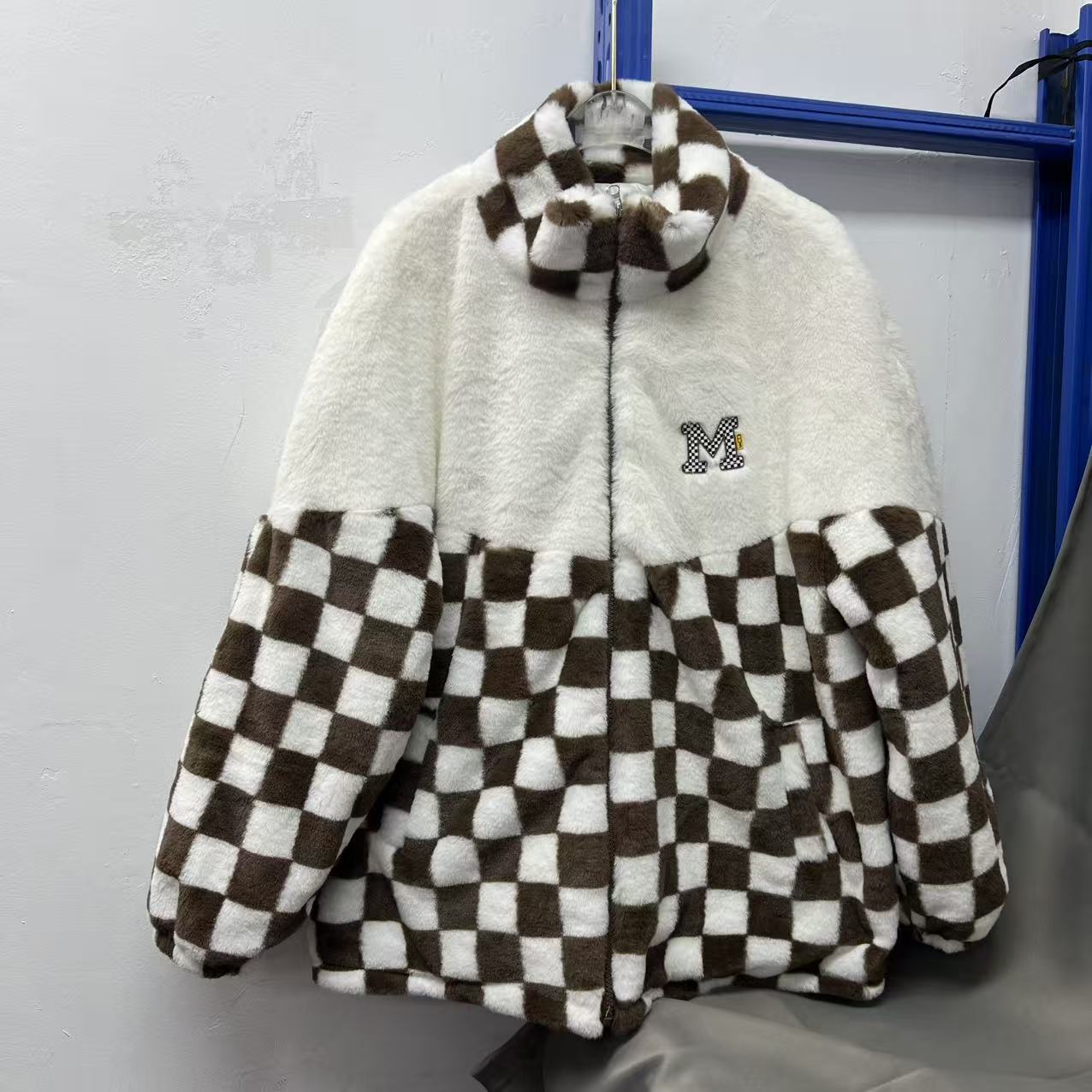 秋冬休闲加厚运动拼接抓绒外套棉服