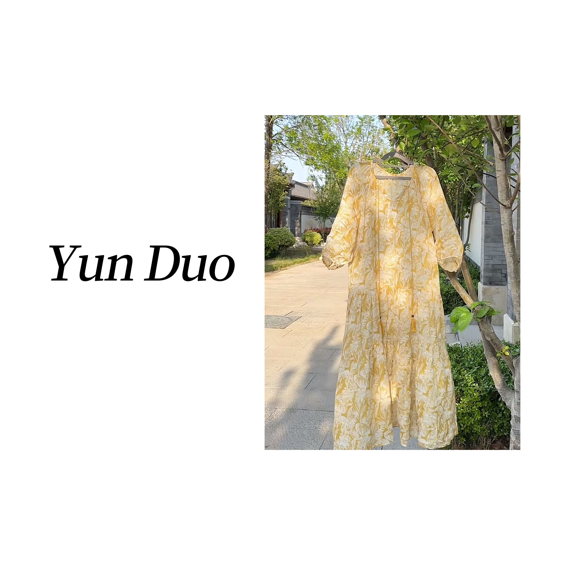 云朵定制【黄鹂】V领垂感碎花连衣裙吊带两件套LB41