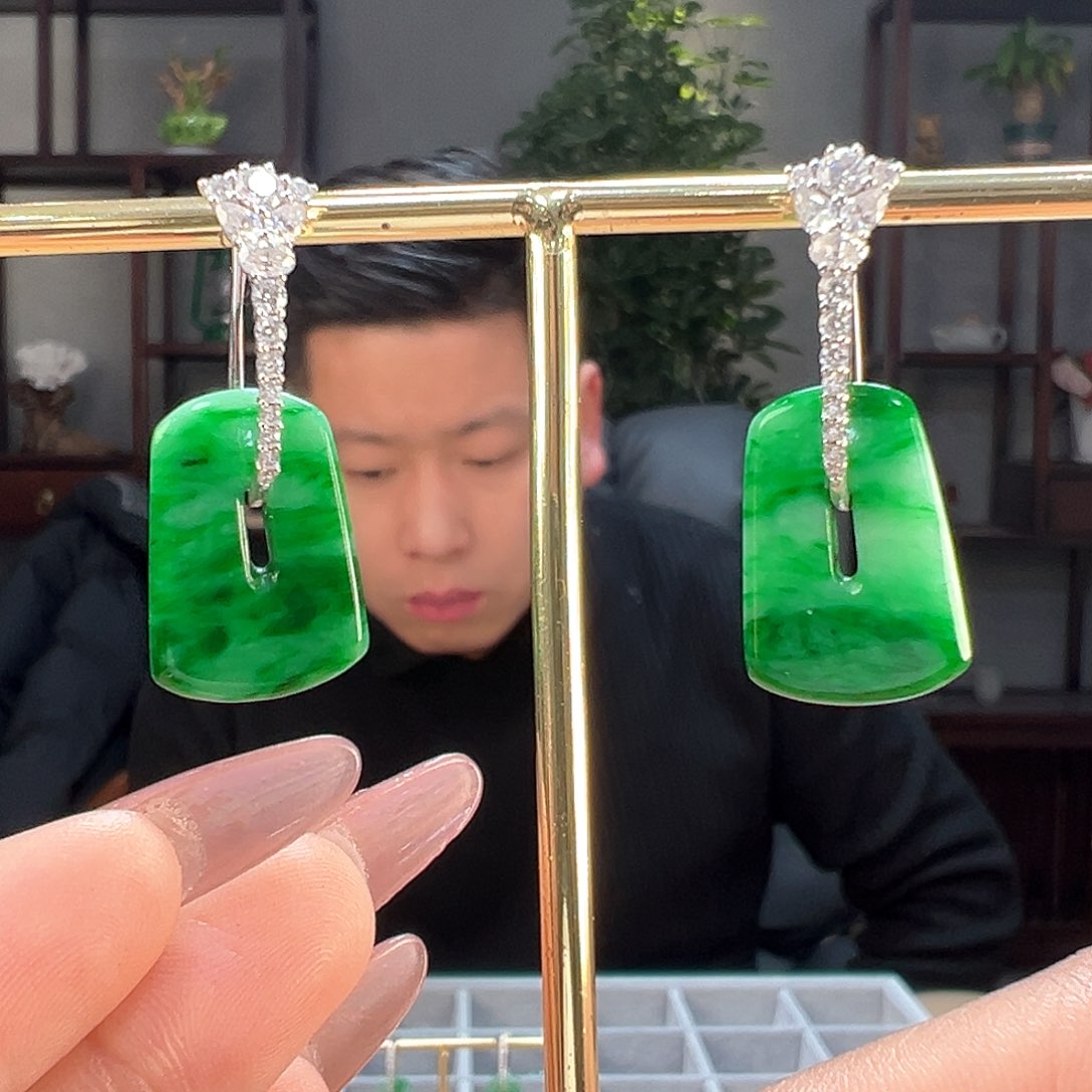 翡翠耳饰18K金镶嵌固定链接勿拍