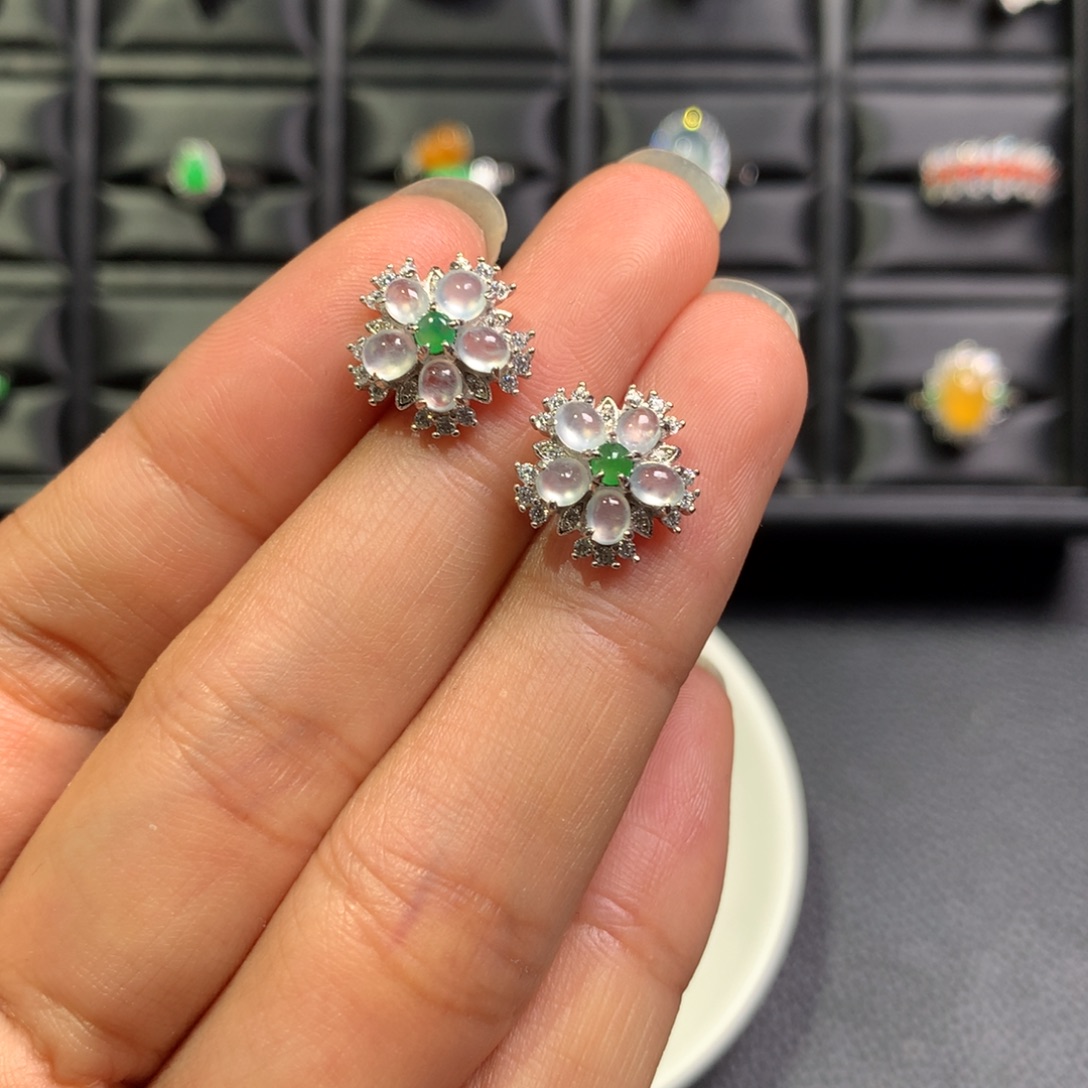 翡翠银S925镶嵌耳饰