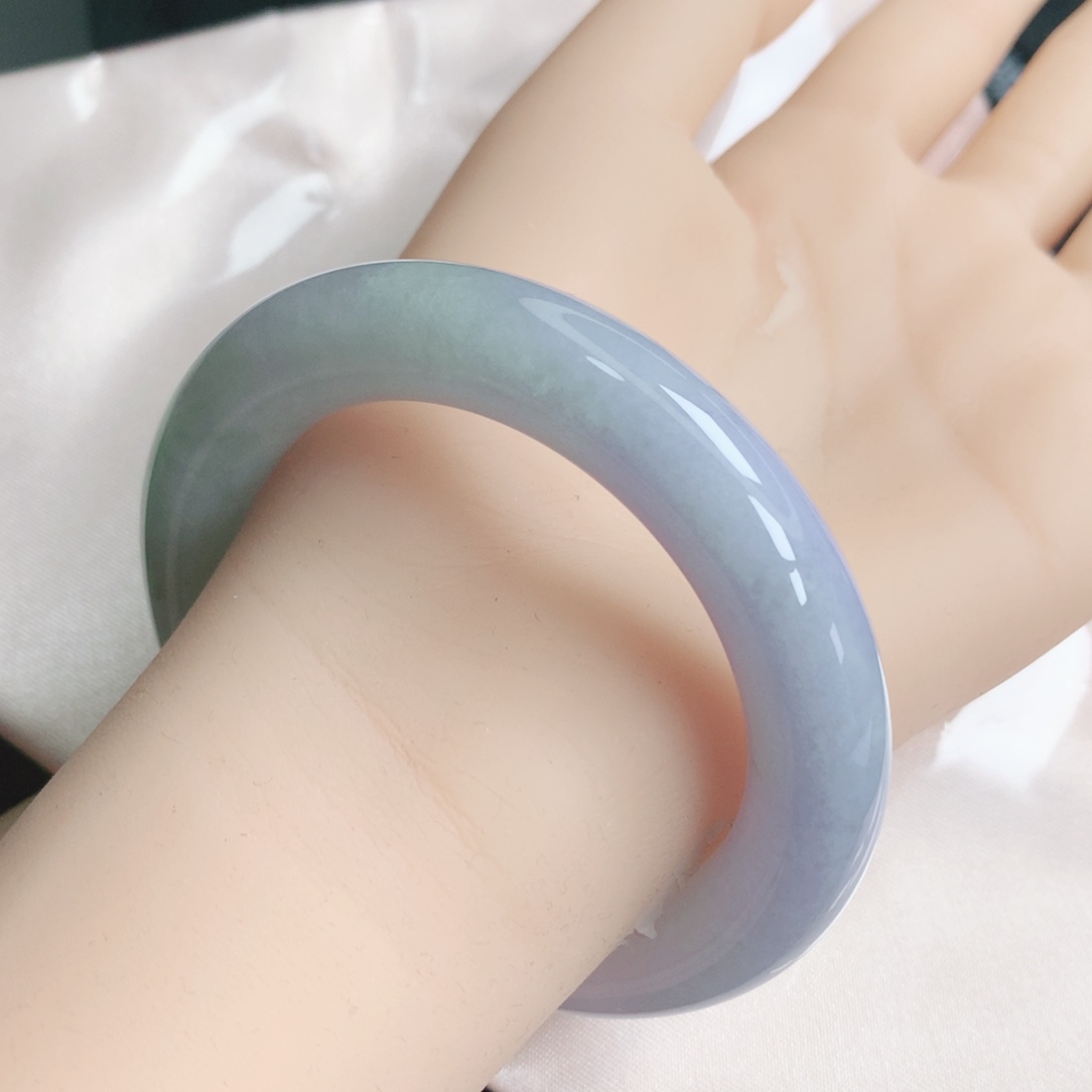 翡翠未镶嵌手镯翡翠54.5春彩胖圆条