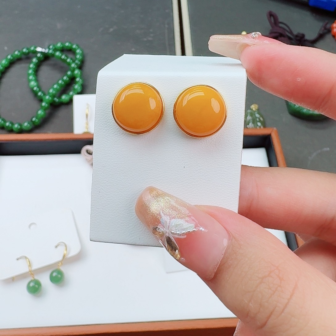 蜜蜡裸石银S925镶嵌面包蛋面