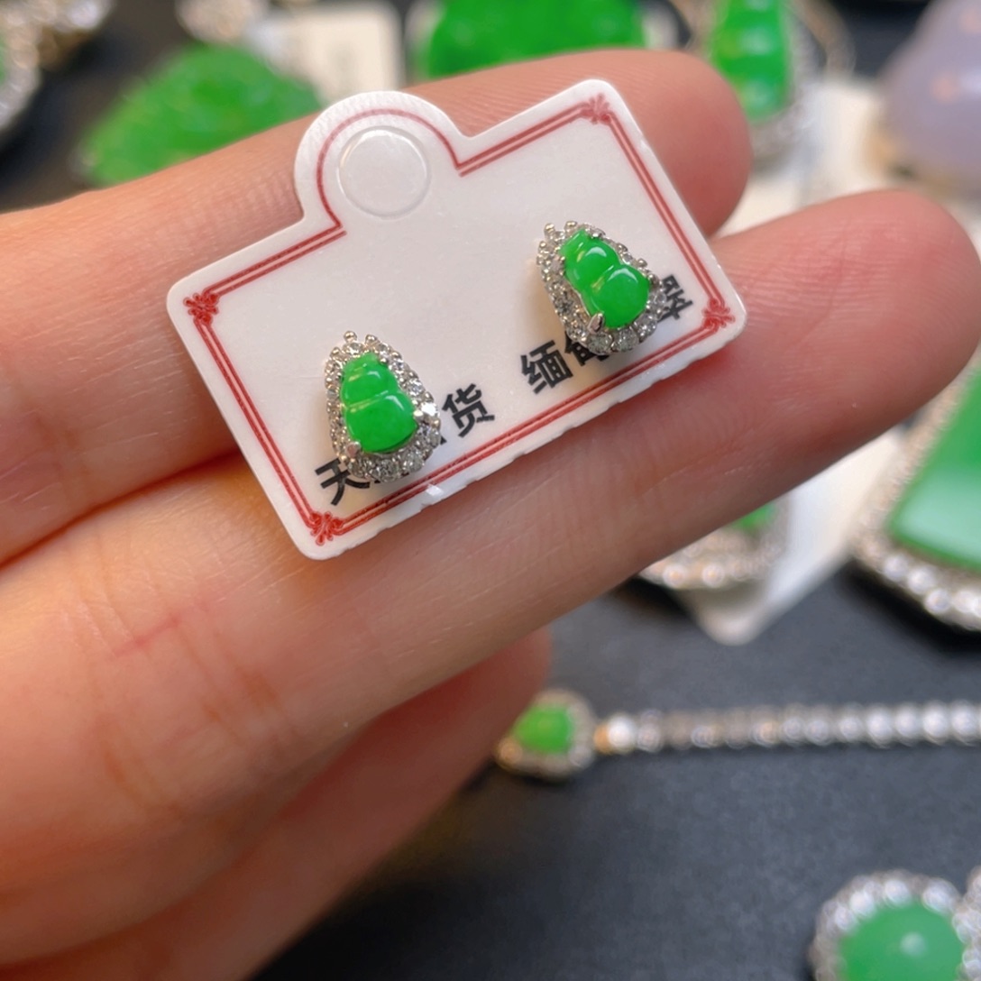 翡翠银S925镶嵌吊坠(不含链)耳钉