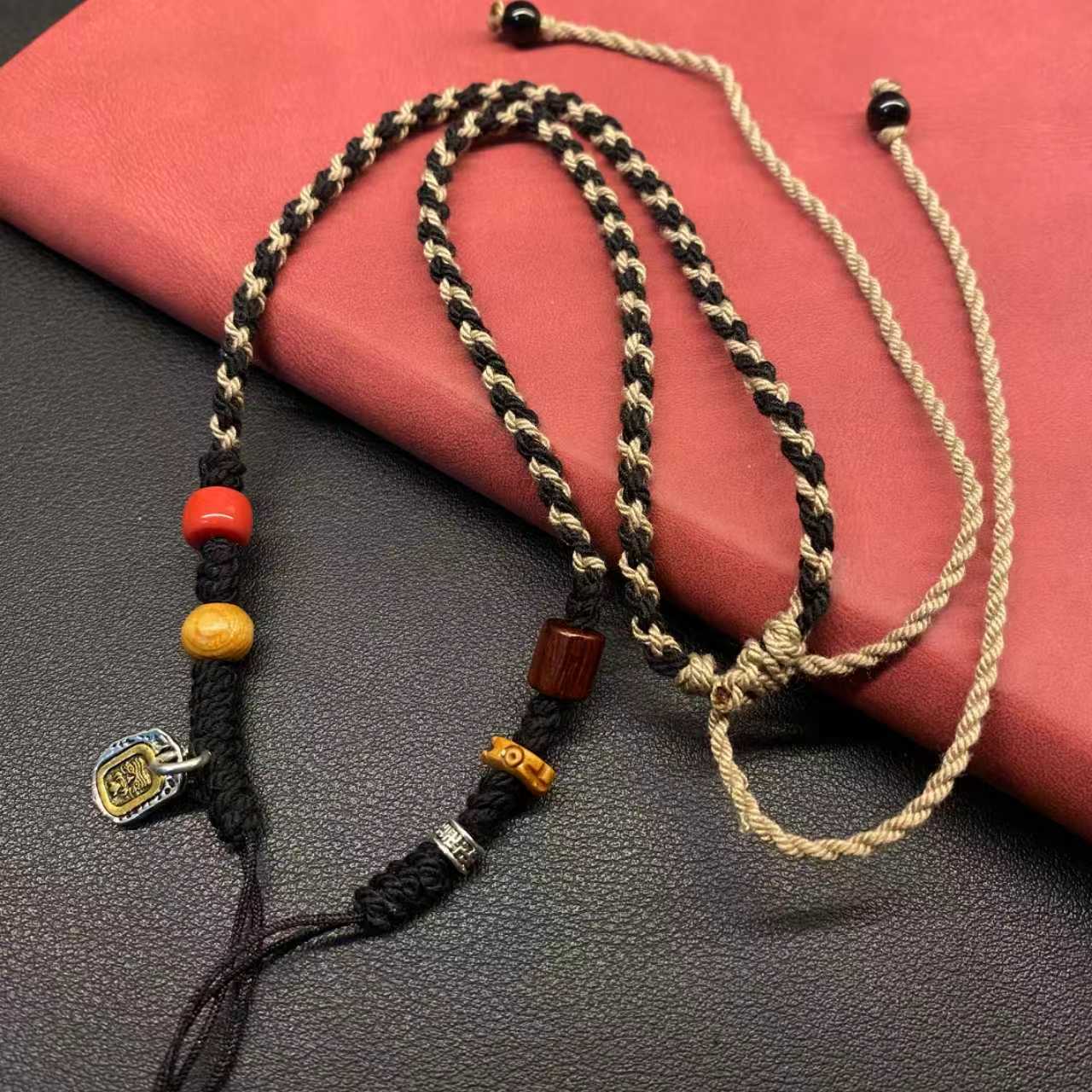 锁骨绳黑色吊坠绳可调节通用简单大方手工绳子编绳项链项链绳挂绳