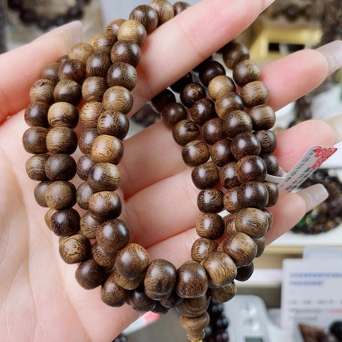 手串沉香越南芽庄老白棋玉化老料满瘤疤0.8×108